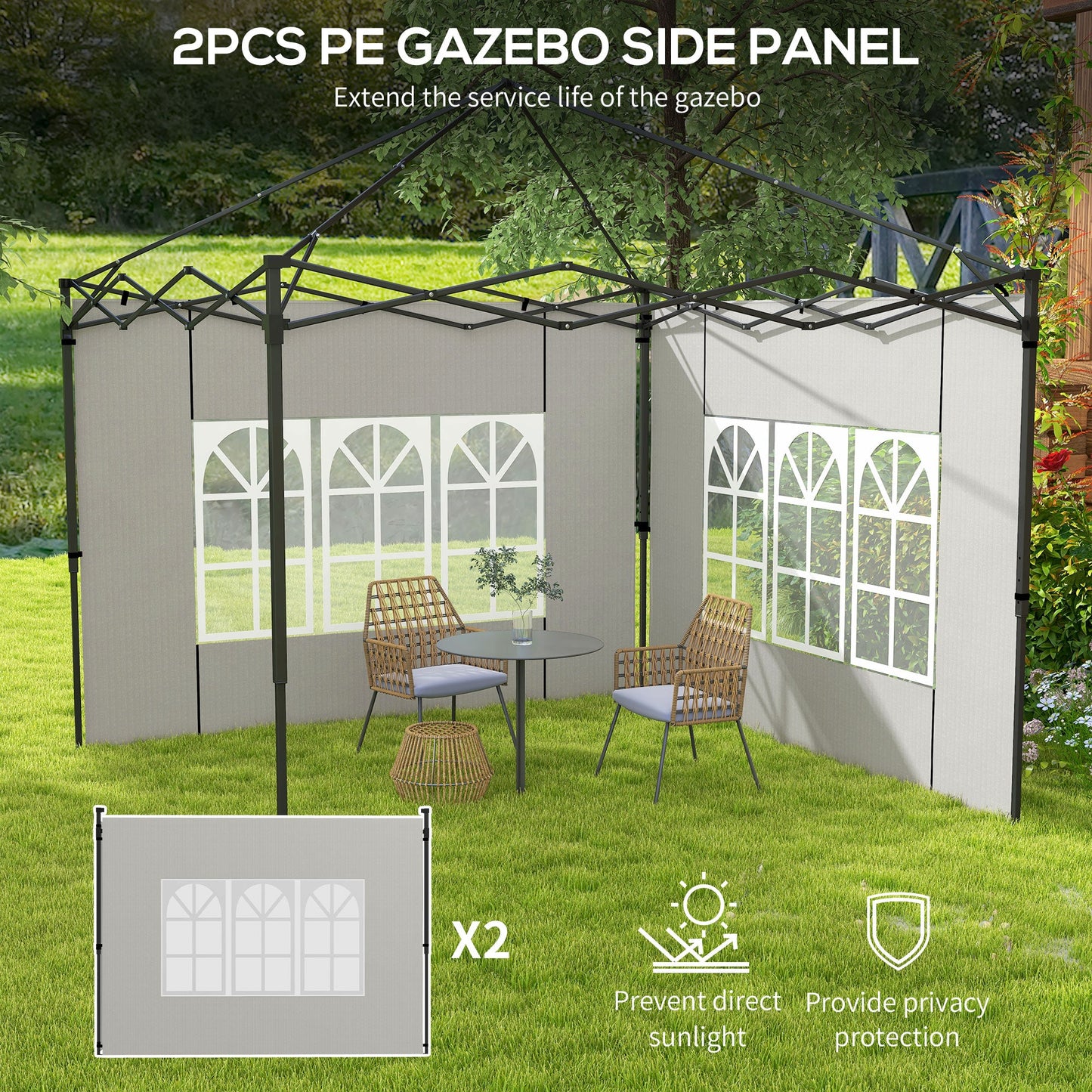 Gazebo Side Panels with Window for 3x3(m) or 3x6m Gazebo Canopy, 2 Pack Sides Replacement, White