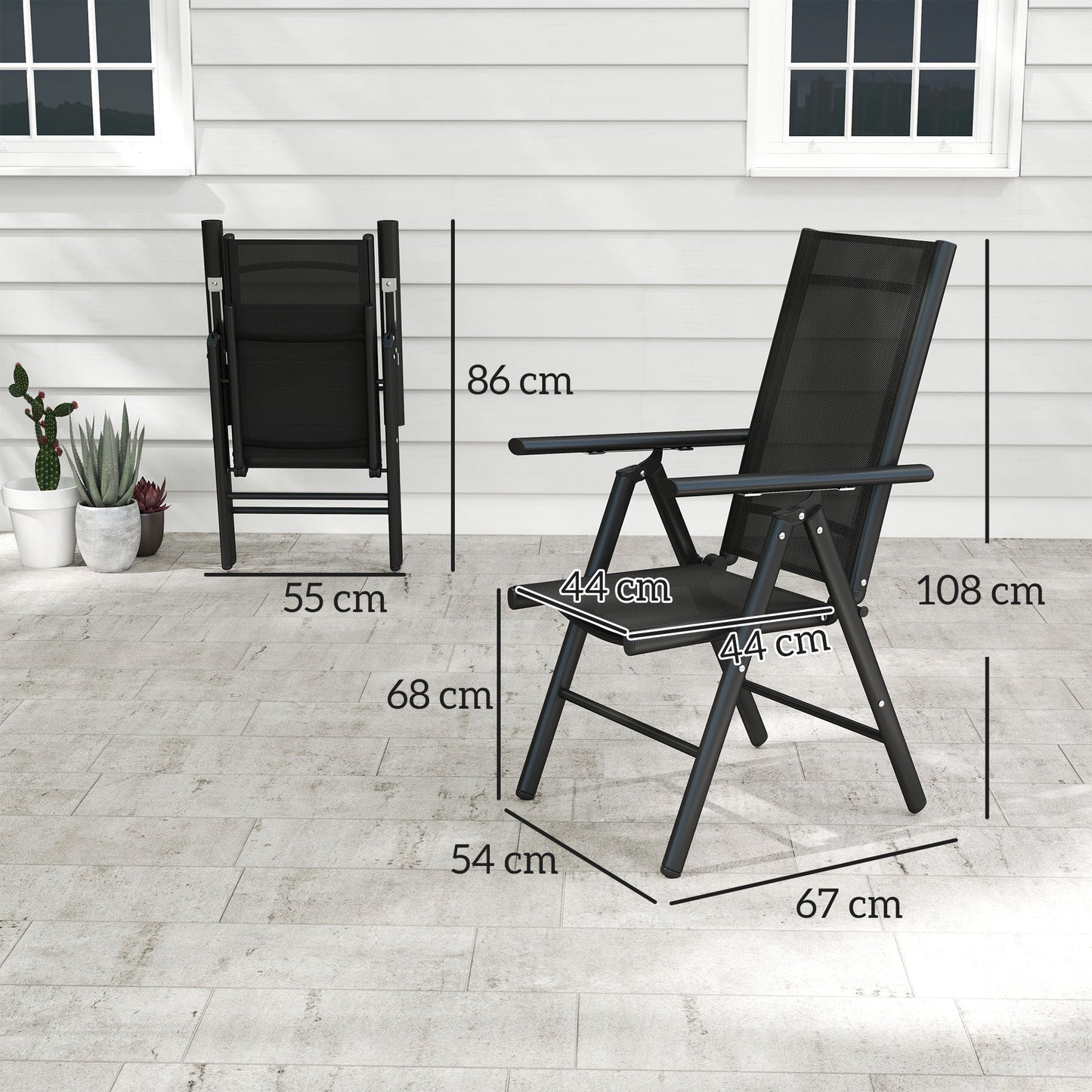 Set of 2 Folding Chair, Aluminium Frame Outdoor Camping Chairs with Breathable Mesh Back and Seat, Garden Chair Set with Armrests for Balcony, Black