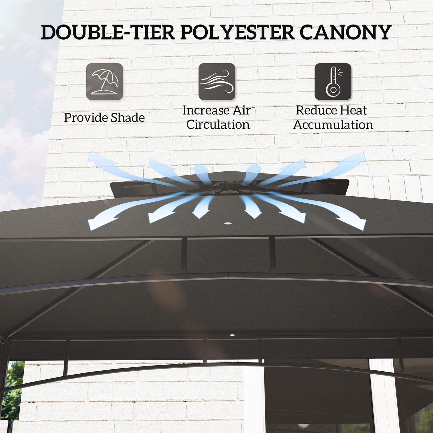8' x 5' Grill Gazebo Canopy, Double Tiered Outdoor BBQ Gazebo Shelter with 2 Side Shelves, Storage Baskets, Hook for Garden, Patio, Barbecue, Picnic, Dark Grey