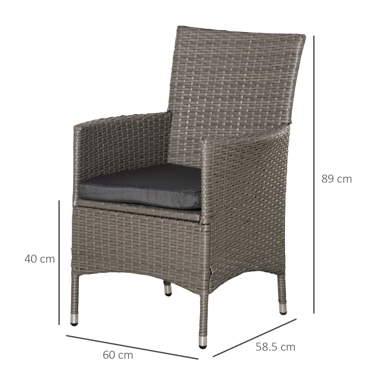 4 Pieces Outdoor PE Rattan Dining Chairs Set with Cushion, Garden Armchair with Armrests, High Backrest, Metal Frame Patio Wicker Furniture, Grey