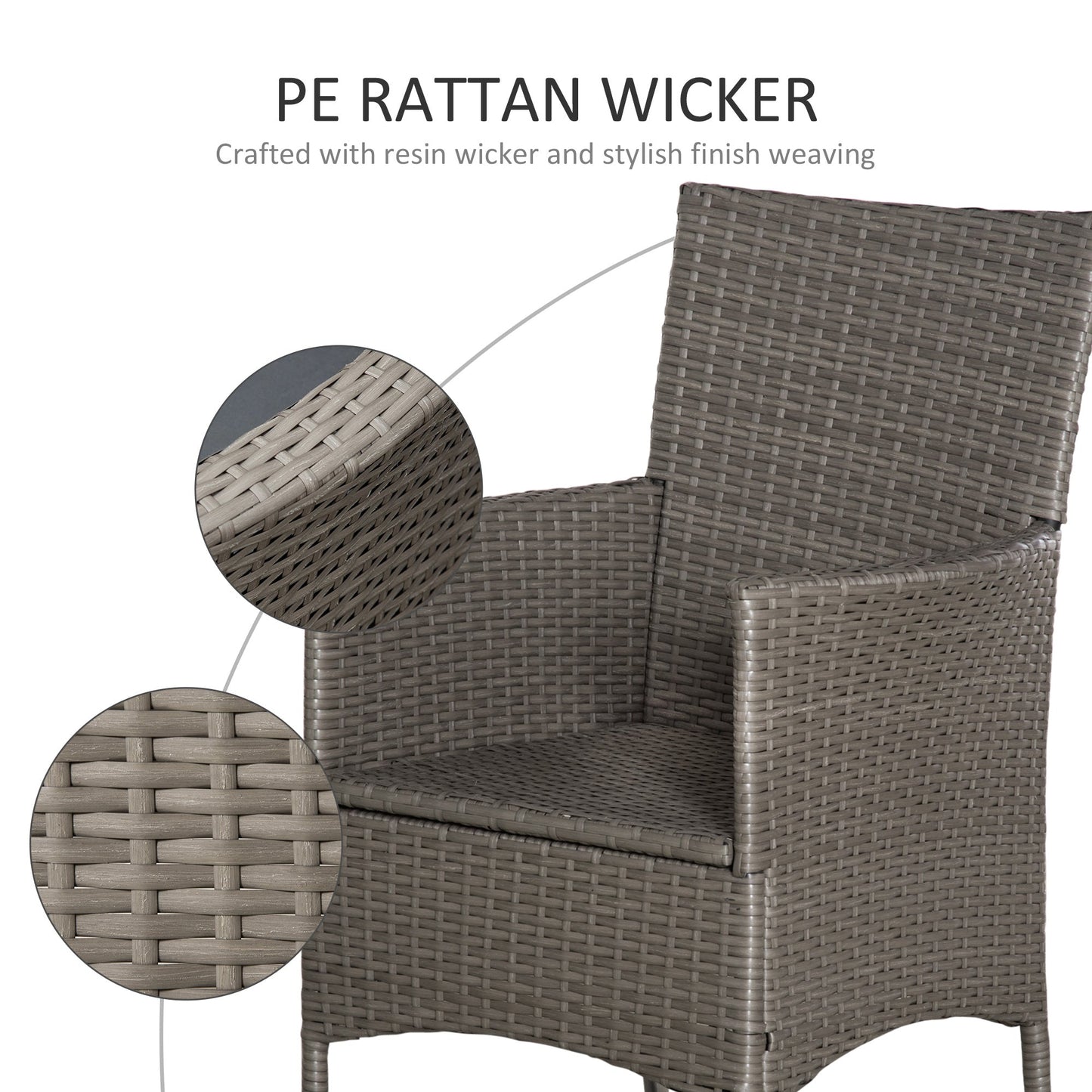 4 Pieces Outdoor PE Rattan Dining Chairs Set with Cushion, Garden Armchair with Armrests, High Backrest, Metal Frame Patio Wicker Furniture, Grey
