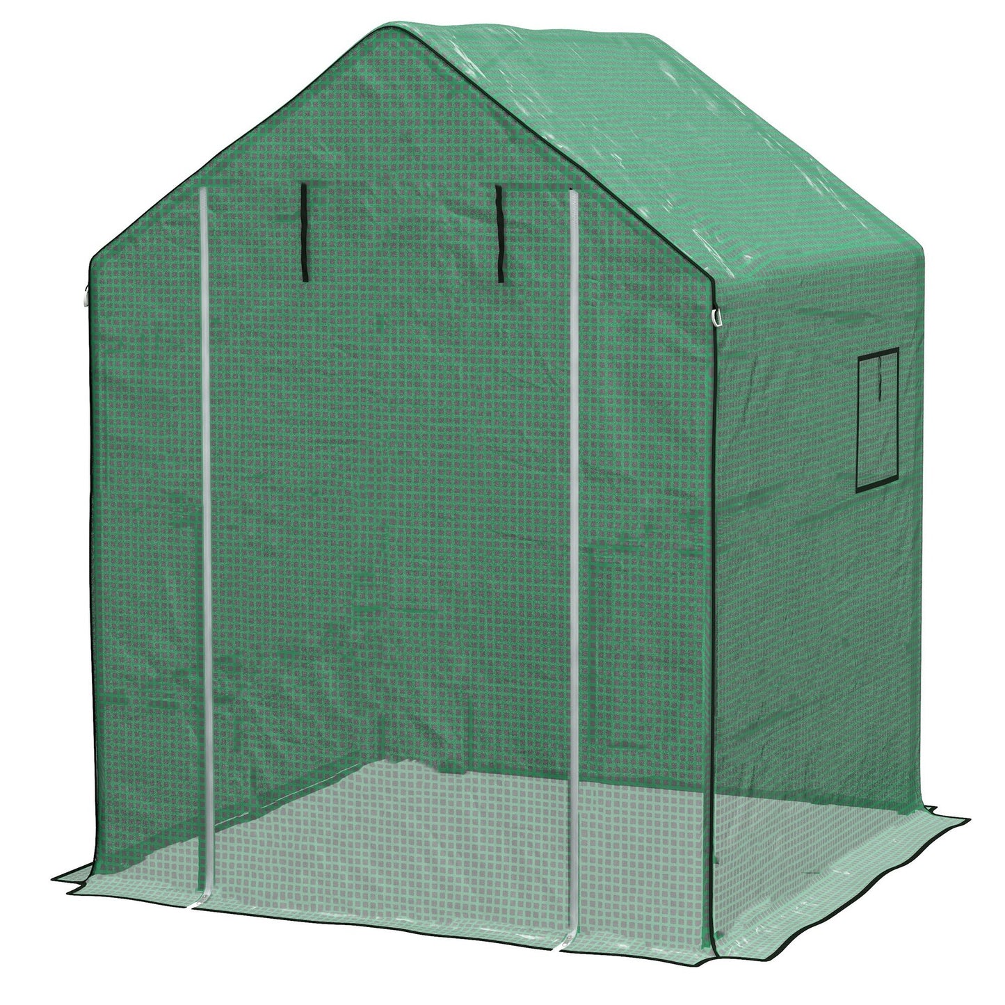 Walk-in Greenhouse Cover Replacement with Roll-up Door and Mesh Windows, Reinforced PE Hot House Cover, COVER ONLY, 140 x 143 x 190cm, Green