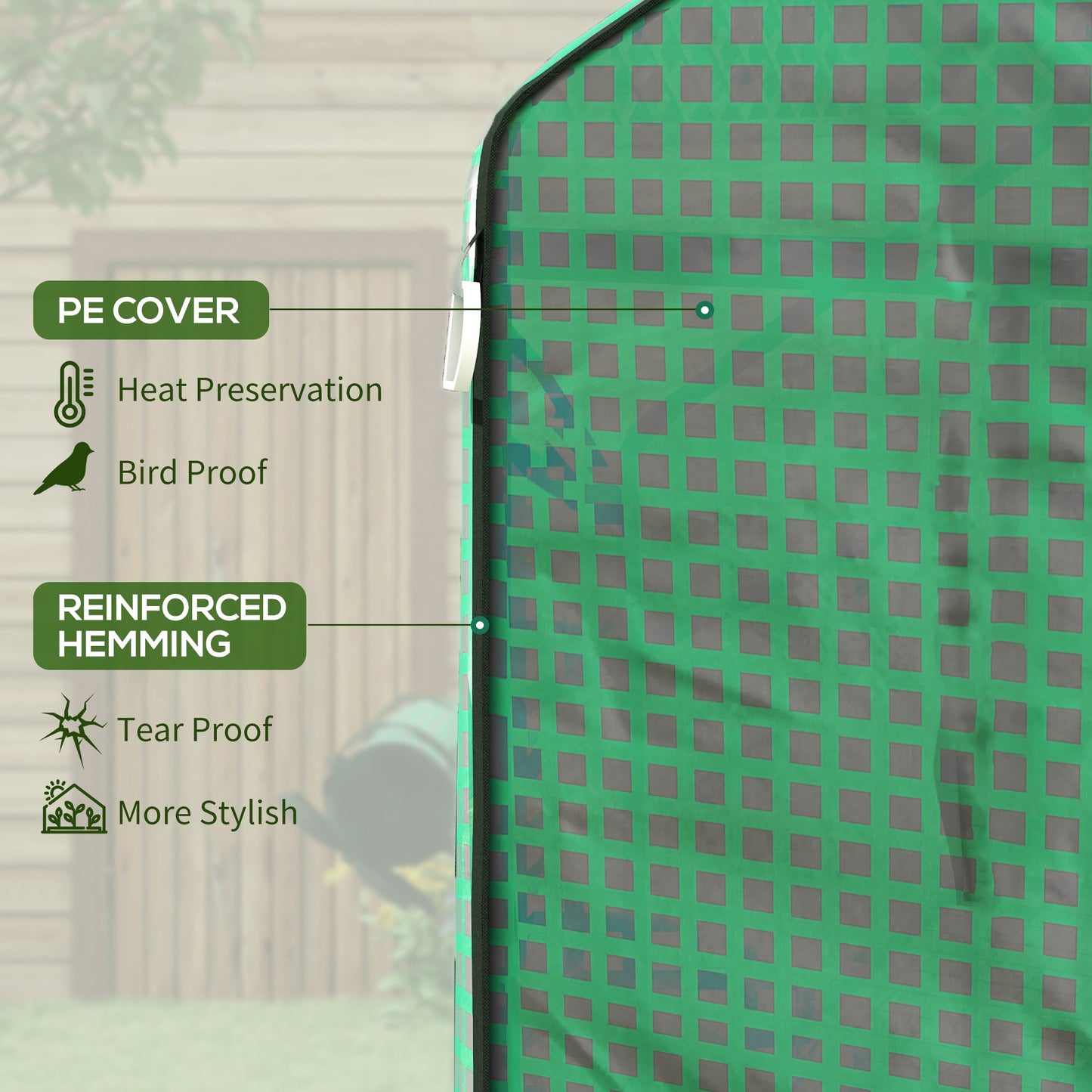 Walk-in Greenhouse Cover Replacement with Roll-up Door and Mesh Windows, Reinforced PE Hot House Cover, COVER ONLY, 140 x 143 x 190cm, Green