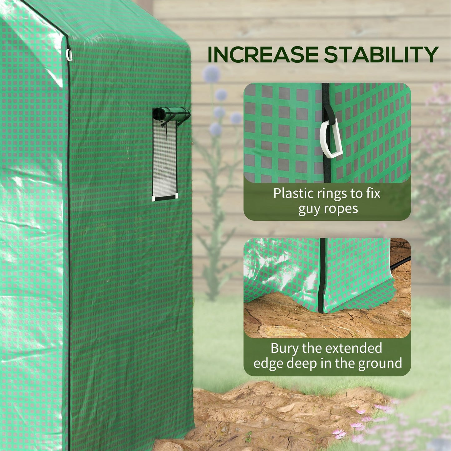 Walk-in Greenhouse Cover Replacement with Roll-up Door and Mesh Windows, Reinforced PE Hot House Cover, COVER ONLY, 140 x 143 x 190cm, Green