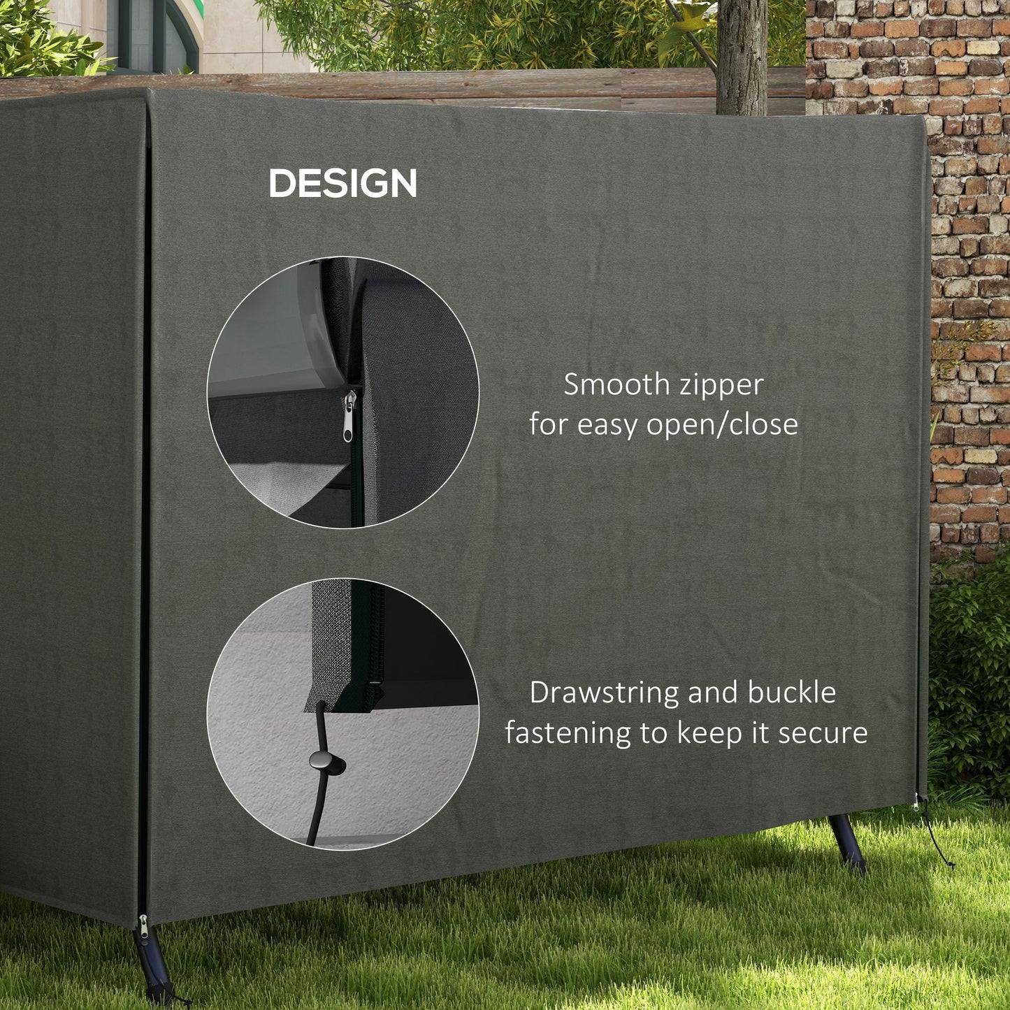 3 Seater 600D Oxford Patio Swing Chair Cover Outdoor Garden Furniture Rain Protection Protector Waterproof Anti-UV, 205 x 124 x 164cm, Dark Grey