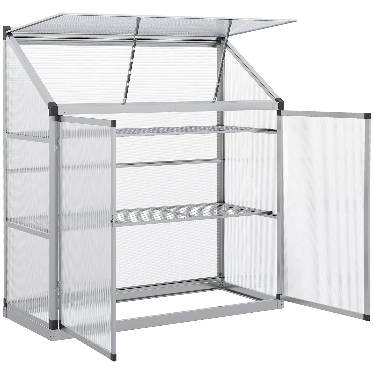 3 Tier Greenhouse Garden Outdoor Cold Frame Plant Flower Growth Transparent Polycarbonate Board Openable Roof Sliding Door w/ Foundation 131L x 58W x 140H cm