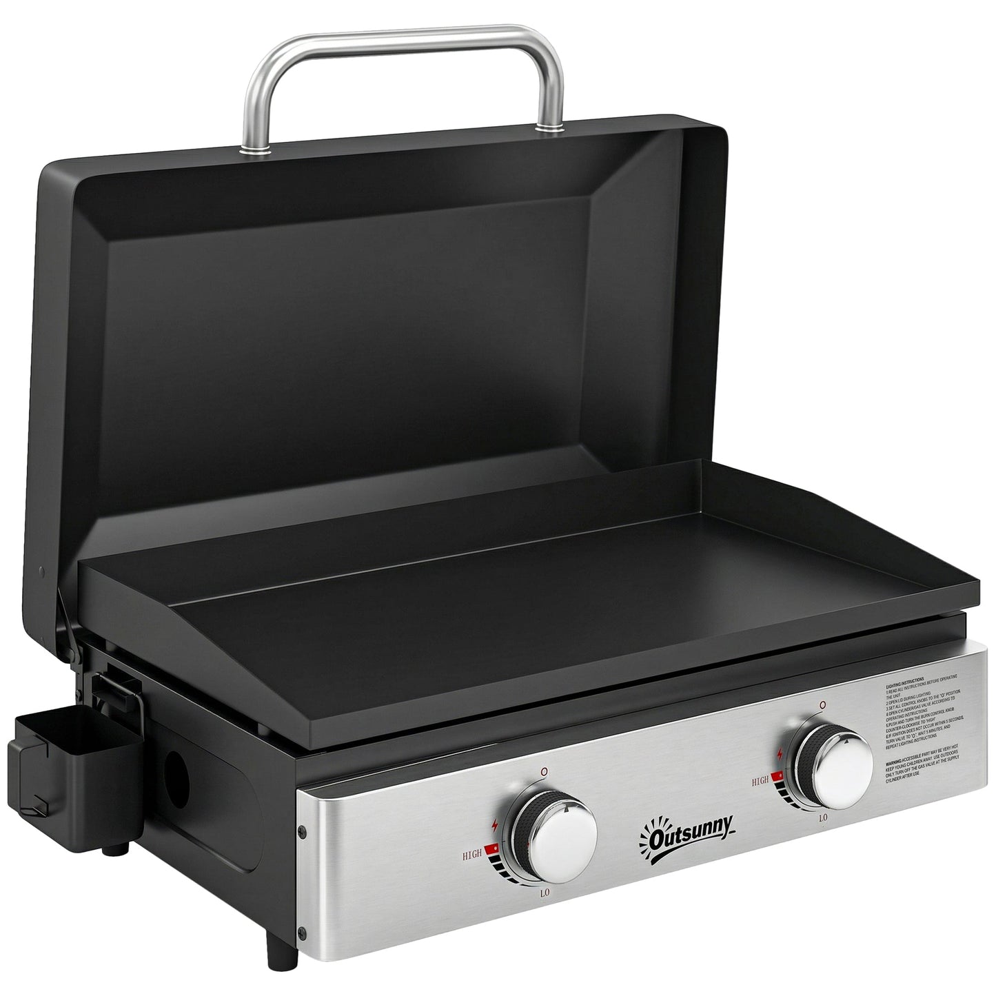 2 Burner Grill Griddle, Portable Gas Plancha, 6 kW, Tabletop Gas BBQ with Grease Cup for Camping Picnic Patios, Black