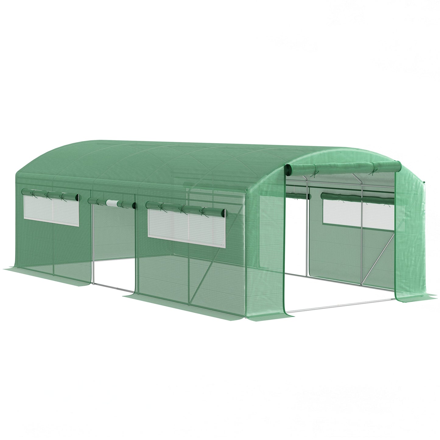 6 x 3 x 2m Polytunnel Greenhouse with 3 Roll-up Doors and Mesh Windows, Walk-in Garden Tunnel Warm House Tent with UV-resistant PE Cover and Galvanised Steel Frame, Green