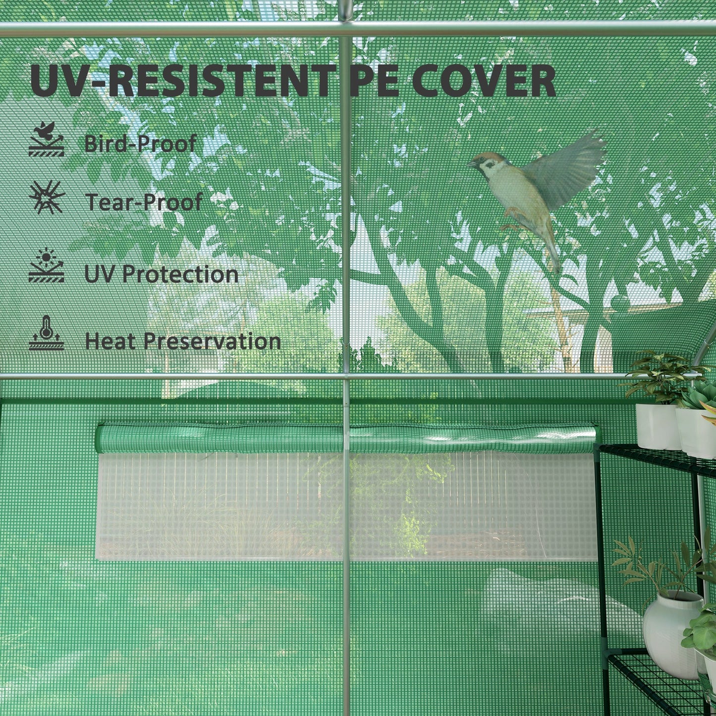 6 x 3 x 2m Polytunnel Greenhouse with 3 Roll-up Doors and Mesh Windows, Walk-in Garden Tunnel Warm House Tent with UV-resistant PE Cover and Galvanised Steel Frame, Green