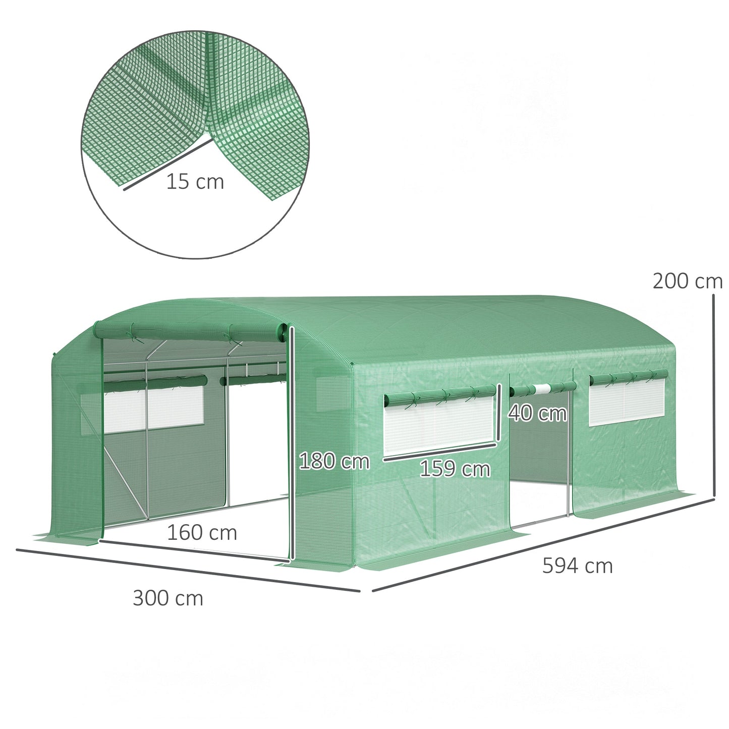 6 x 3 x 2m Polytunnel Greenhouse with 3 Roll-up Doors and Mesh Windows, Walk-in Garden Tunnel Warm House Tent with UV-resistant PE Cover and Galvanised Steel Frame, Green