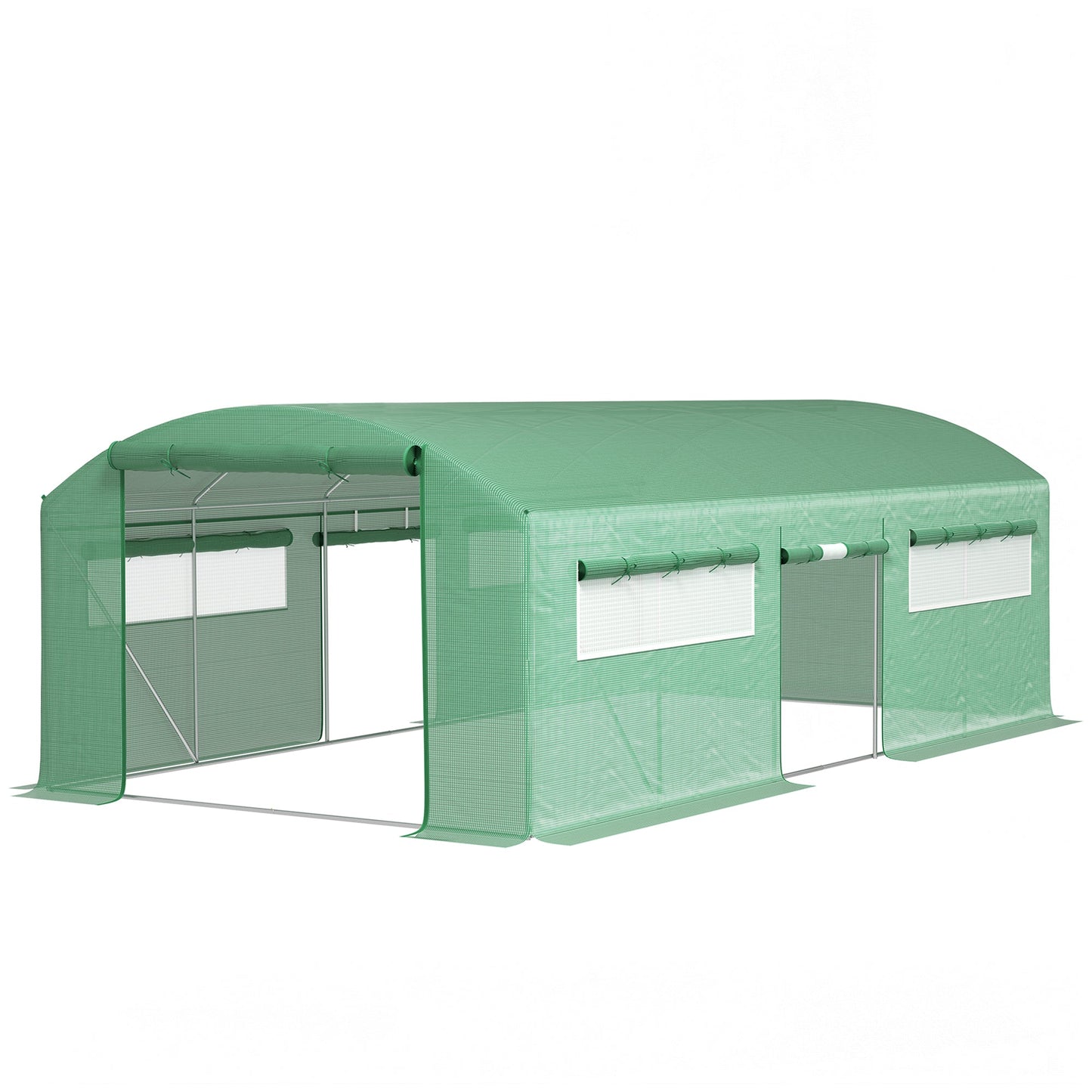 6 x 3 x 2m Polytunnel Greenhouse with 3 Roll-up Doors and Mesh Windows, Walk-in Garden Tunnel Warm House Tent with UV-resistant PE Cover and Galvanised Steel Frame, Green