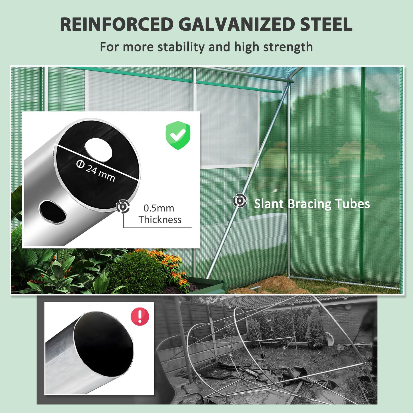6 x 3 x 2m Polytunnel Greenhouse with 3 Roll-up Doors and Mesh Windows, Walk-in Garden Tunnel Warm House Tent with UV-resistant PE Cover and Galvanised Steel Frame, Green