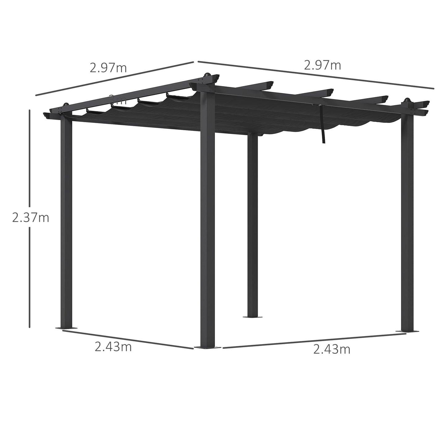 3 x 3(m) Pergola with Retractable Roof, Aluminium Frame Garden Gazebo Canopy Outdoor Sun Shade Shelter for Grill, Patio, Deck, Dark Grey