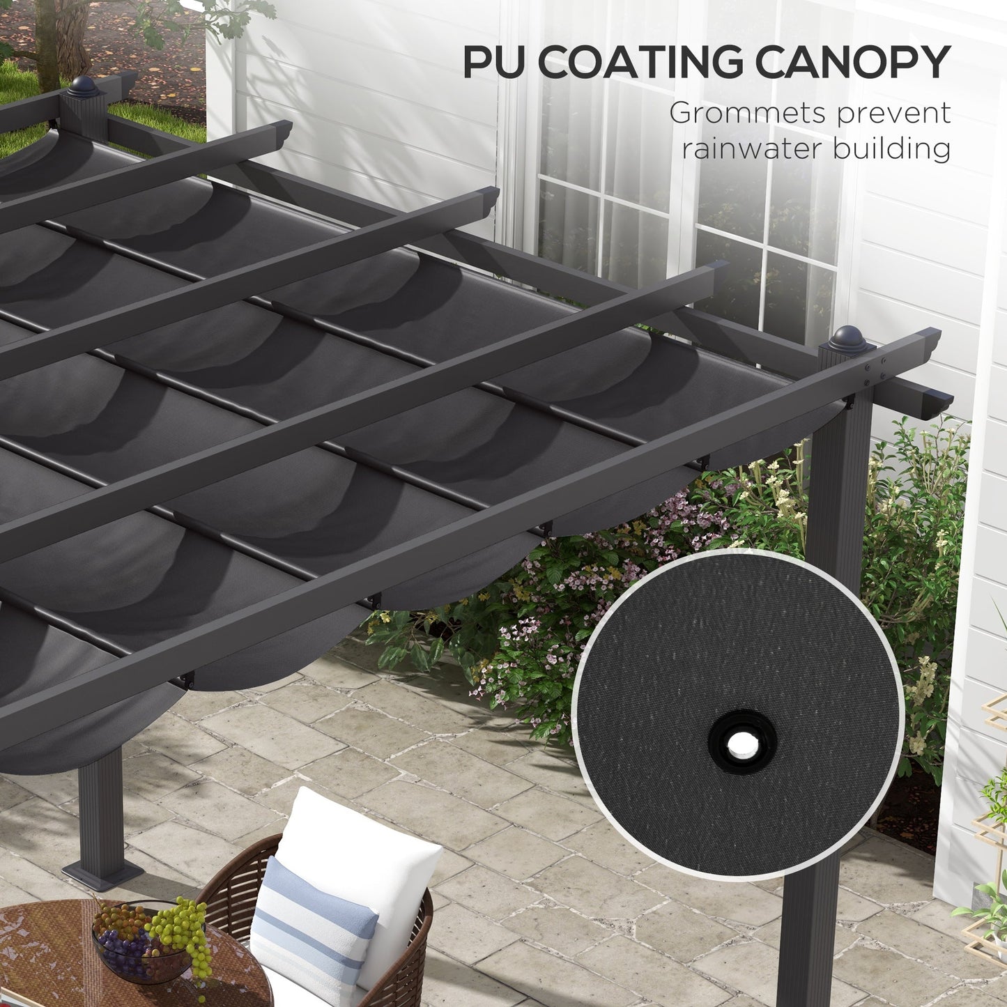 3 x 3(m) Pergola with Retractable Roof, Aluminium Frame Garden Gazebo Canopy Outdoor Sun Shade Shelter for Grill, Patio, Deck, Dark Grey
