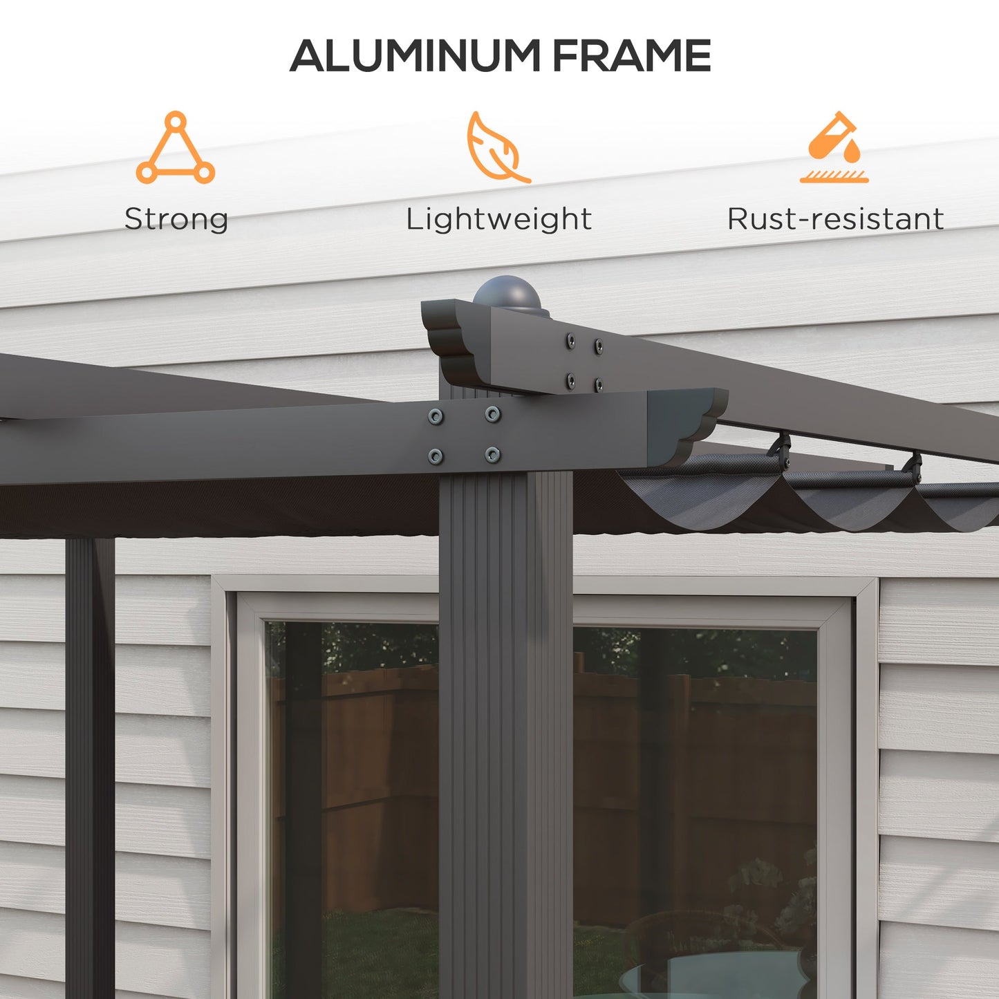 3 x 3(m) Pergola with Retractable Roof, Aluminium Frame Garden Gazebo Canopy Outdoor Sun Shade Shelter for Grill, Patio, Deck, Dark Grey
