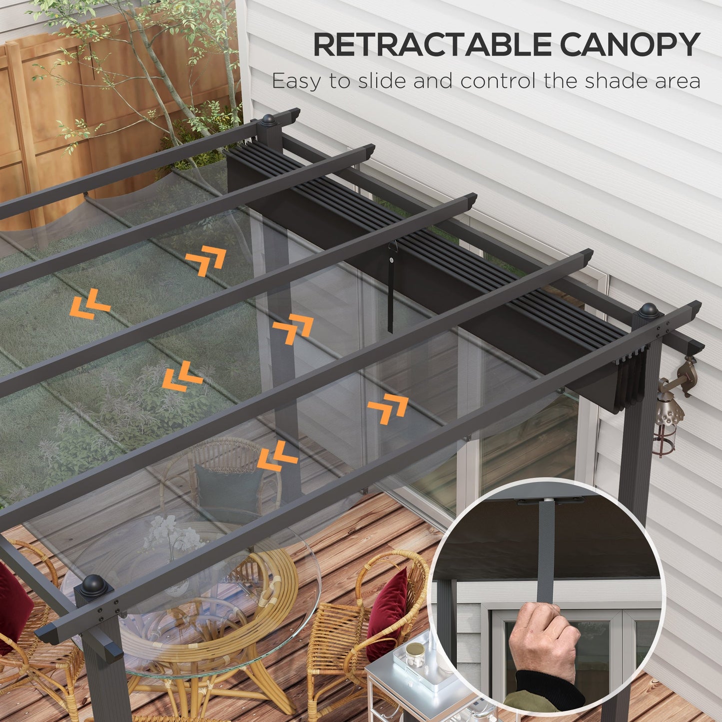 3 x 3(m) Pergola with Retractable Roof, Aluminium Frame Garden Gazebo Canopy Outdoor Sun Shade Shelter for Grill, Patio, Deck, Dark Grey
