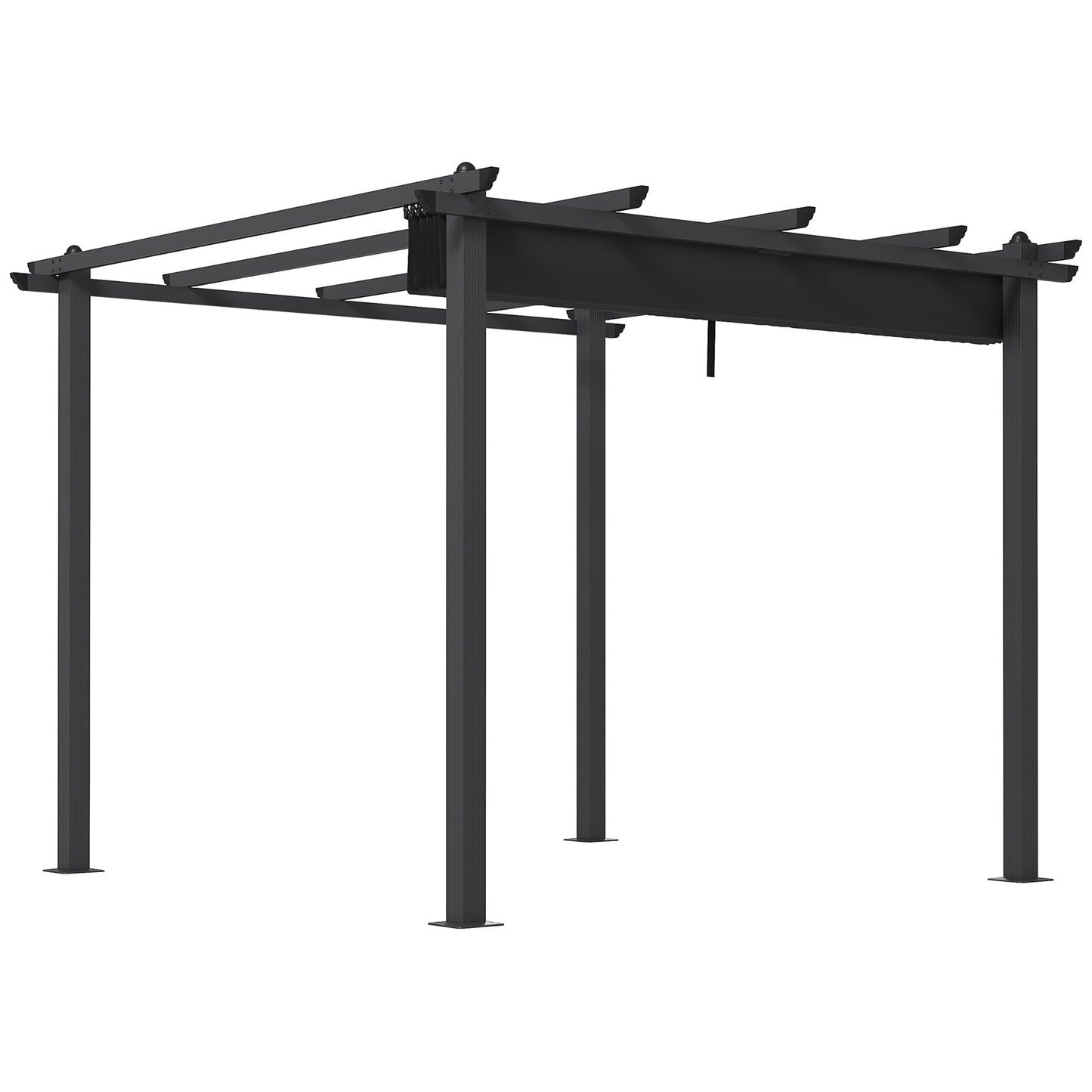 3 x 3(m) Pergola with Retractable Roof, Aluminium Frame Garden Gazebo Canopy Outdoor Sun Shade Shelter for Grill, Patio, Deck, Dark Grey