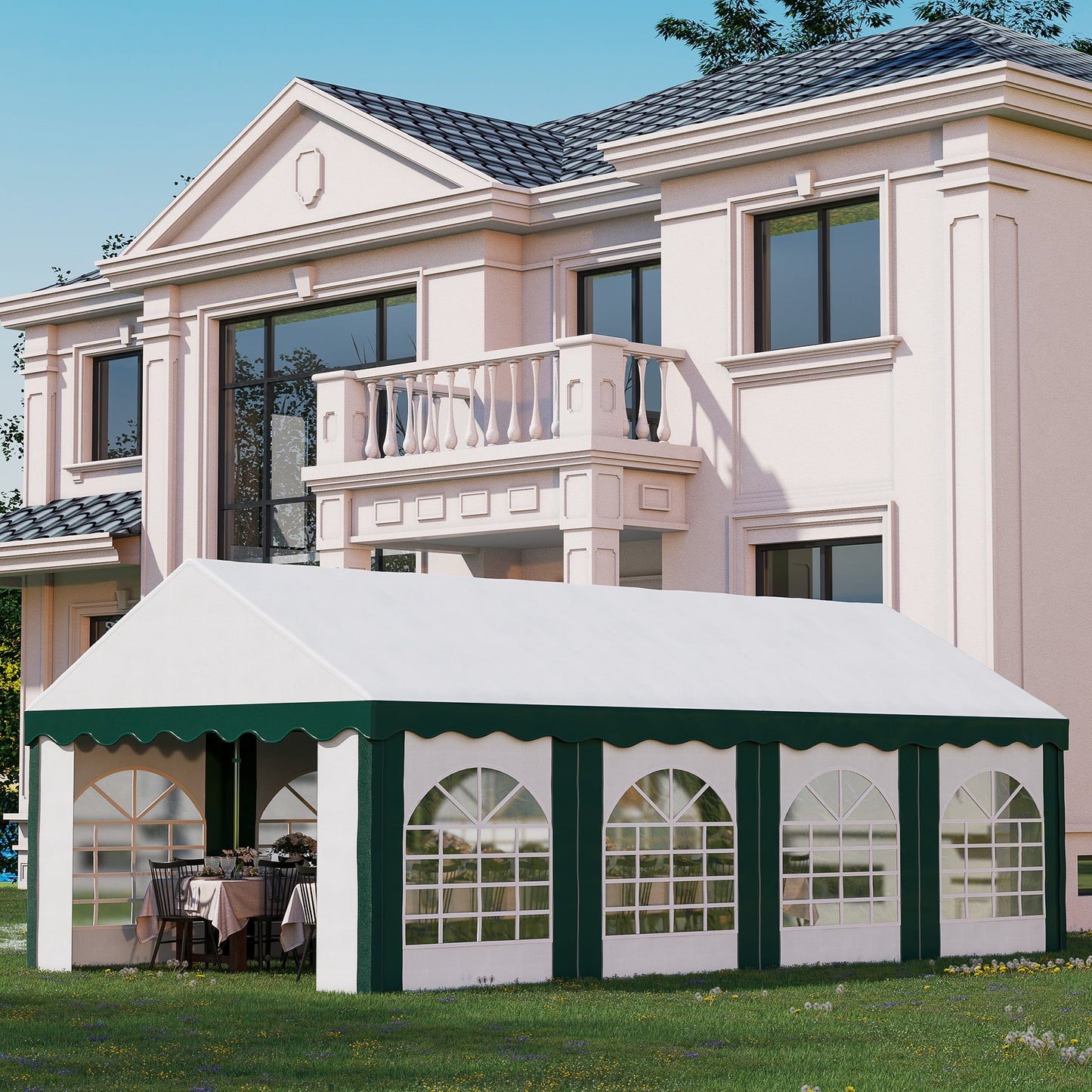 8 x 4m Garden Gazebo with Sides, Galvanised Marquee Party Tent with Eight Windows and Double Doors, for Parties, Wedding and Events