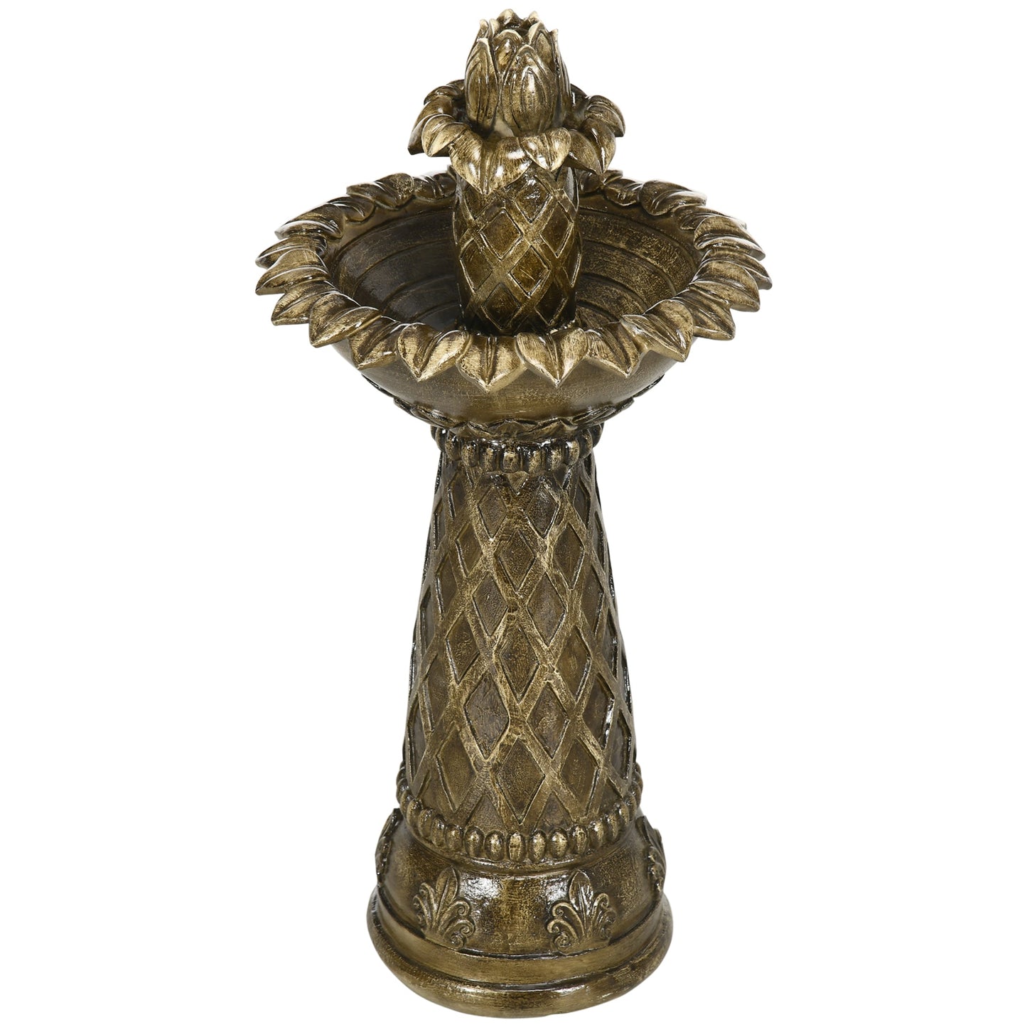 2-Tier Outdoor Waterfall Fountain, Freestanding Self-Contained Cascading Water Feature Garden Landscape with Electric Pump, Brown Flower