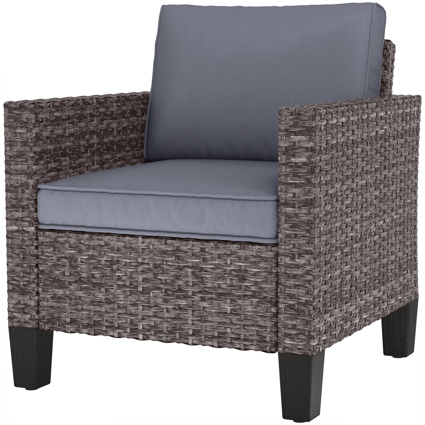 Single Seater Rattan Garden Armchair, PE Wicker Rattan Chair with Armrests and Cushions, Garden Chair with Galvanised Steel Frame for Conservatory, Porch, Dark Grey