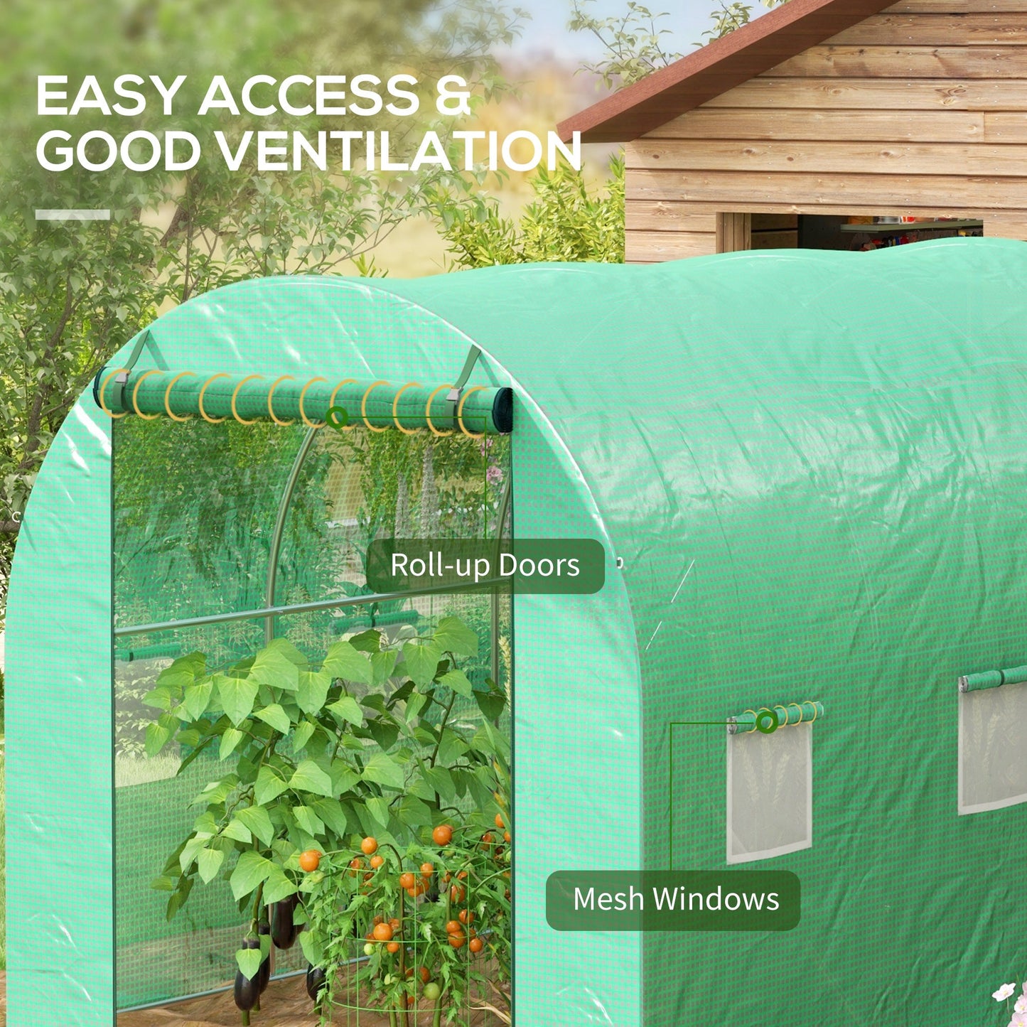 3 x 2(m) Polytunnel Greenhouse with Sprinkler Irrigation System, Walk-in Green House for Garden with Wide Roll-up Door, 6 Mesh Windows, Galvanised Steel Frame, Green