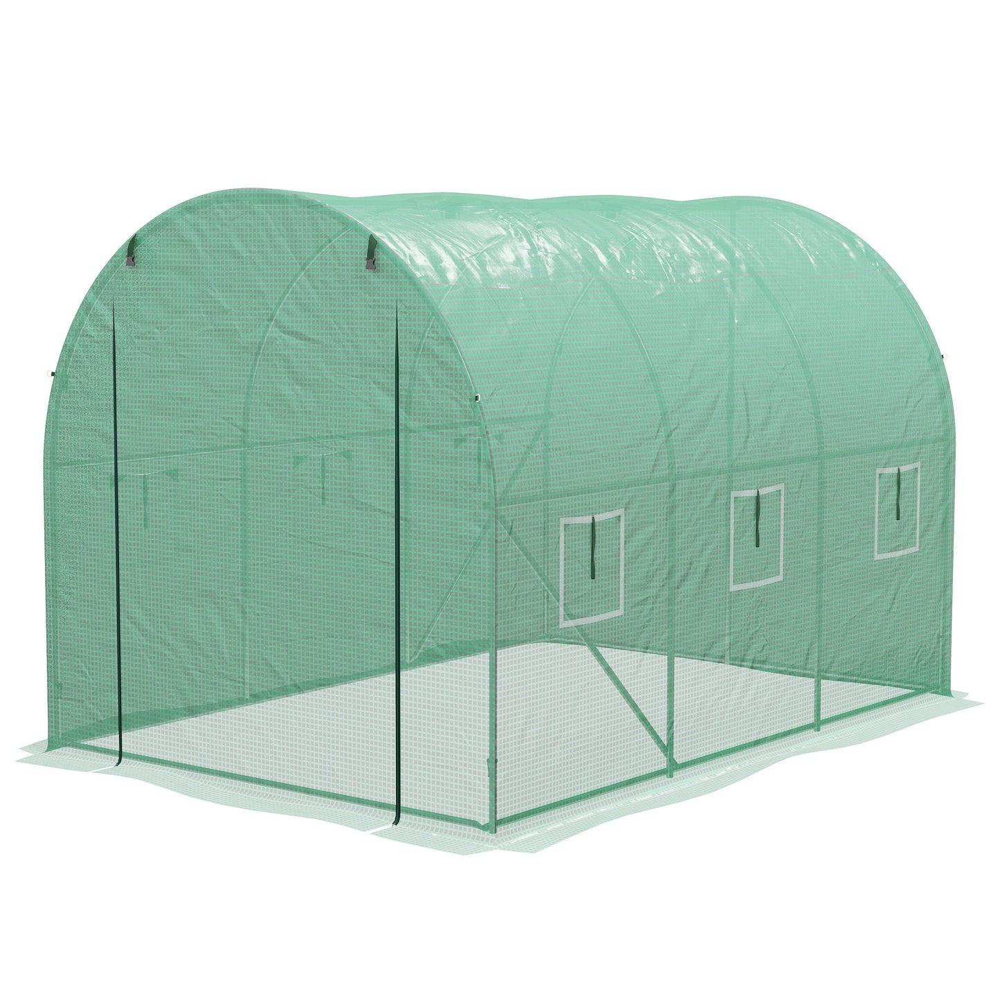 3 x 2(m) Polytunnel Greenhouse with Sprinkler Irrigation System, Walk-in Green House for Garden with Wide Roll-up Door, 6 Mesh Windows, Galvanised Steel Frame, Green