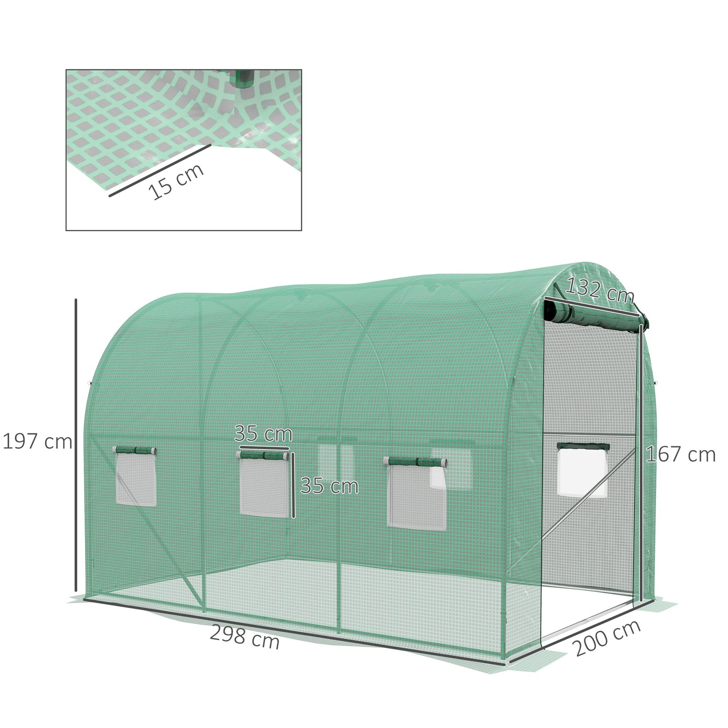 3 x 2(m) Polytunnel Greenhouse with Sprinkler Irrigation System, Walk-in Green House for Garden with Wide Roll-up Door, 6 Mesh Windows, Galvanised Steel Frame, Green