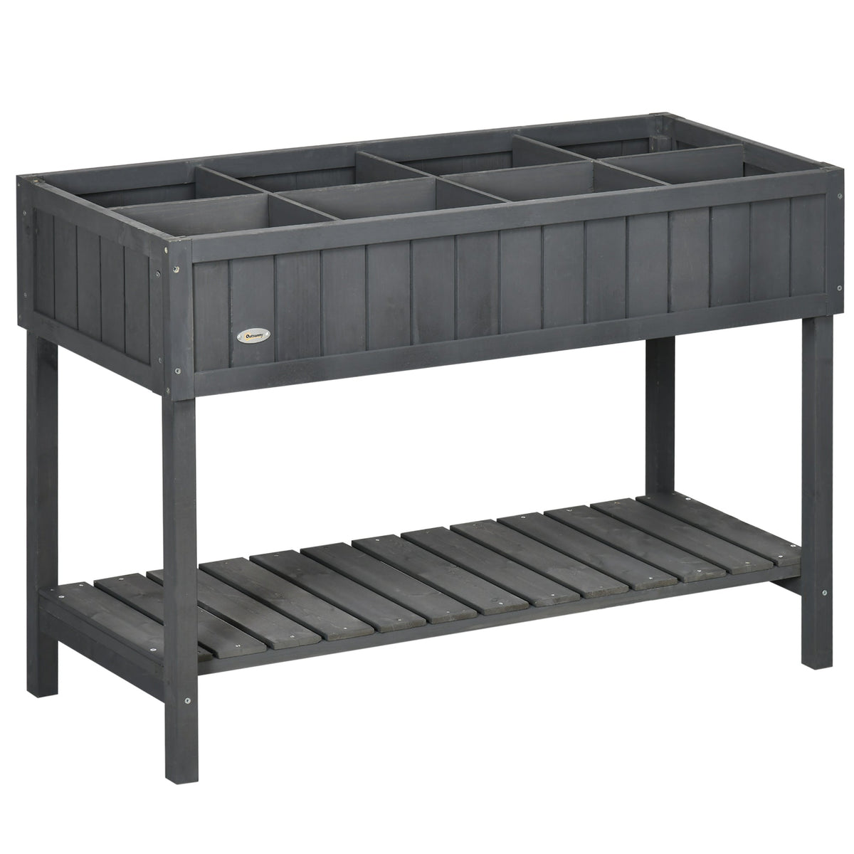 Wooden Herb Planter with 8 Pocket, Raised Bed Container Garden Planter Boxes, 110L x 46W x 76Hcm, Dark Grey