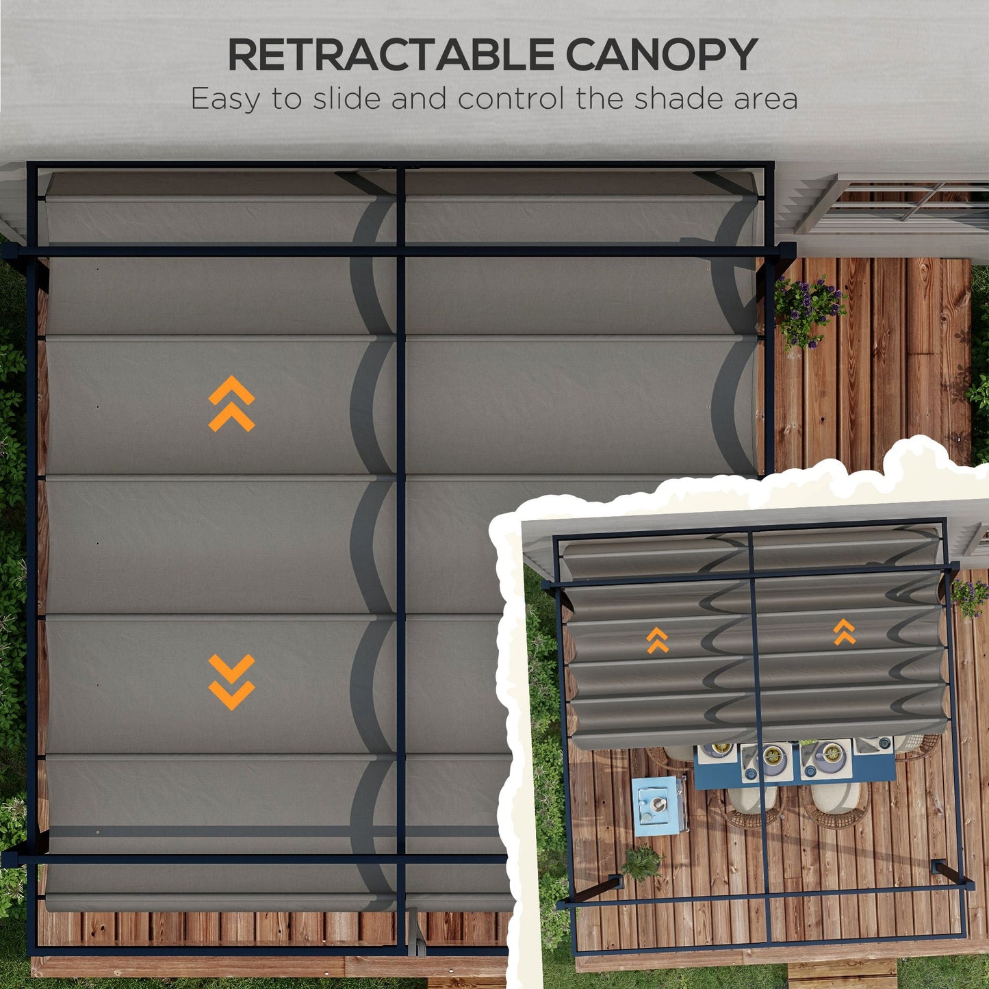 3 x 3(m) Pergola with Retractable Roof Canopy, Aluminium Frame Garden Gazebo Outdoor Sun Shade Shelter for Grill, Patio, Deck, Dark Grey