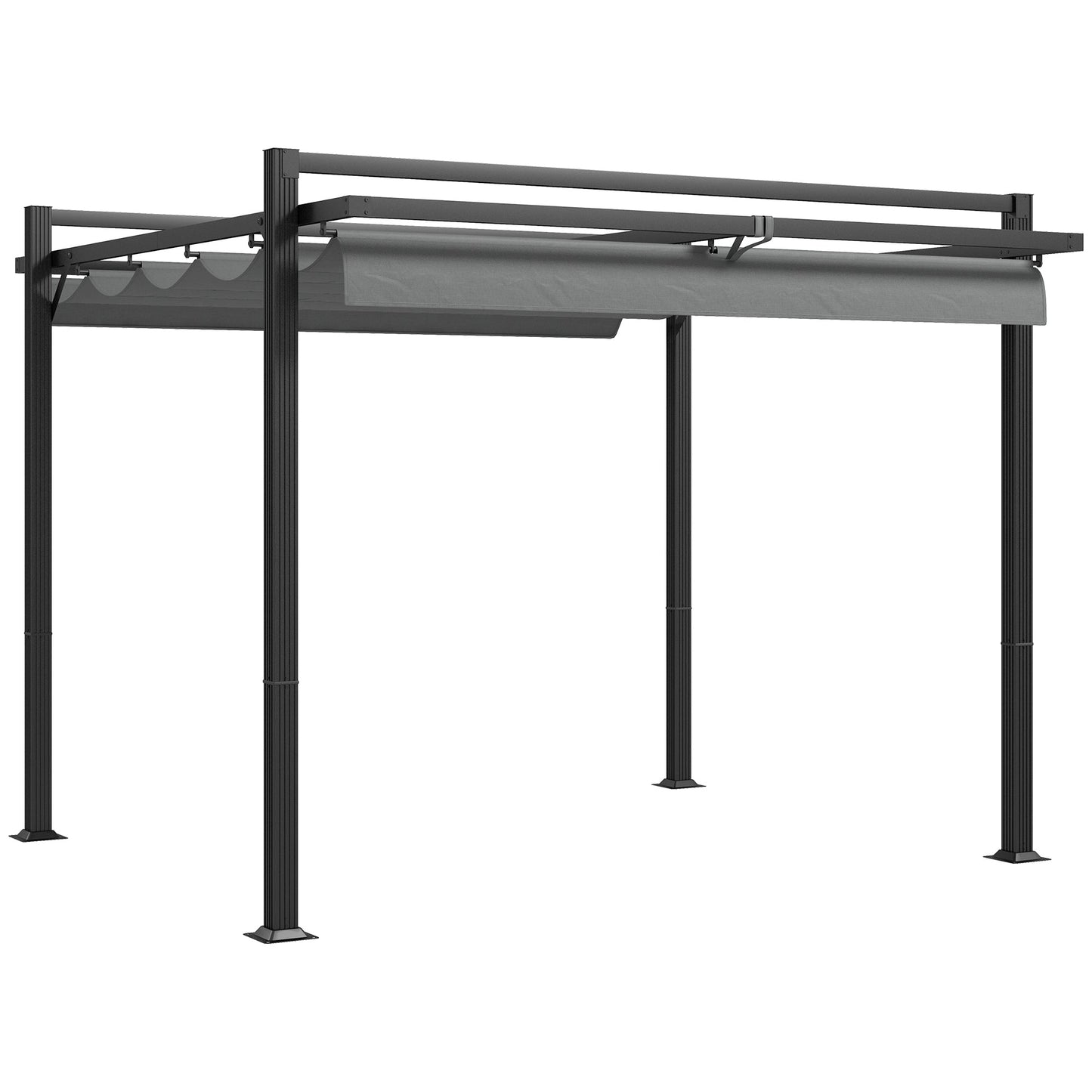 3 x 3(m) Pergola with Retractable Roof Canopy, Aluminium Frame Garden Gazebo Outdoor Sun Shade Shelter for Grill, Patio, Deck, Dark Grey