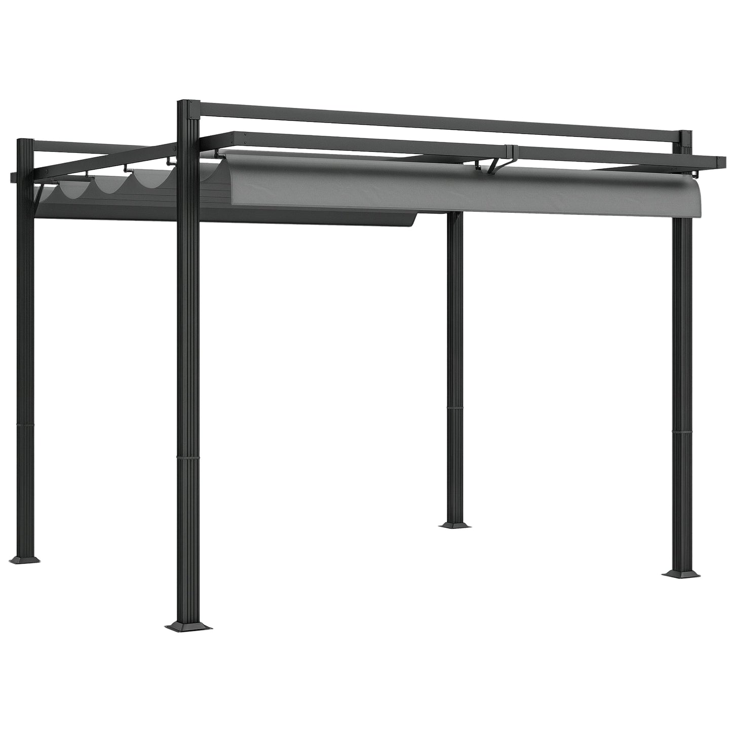 3 x 3(m) Pergola with Retractable Roof Canopy, Aluminium Frame Garden Gazebo Outdoor Sun Shade Shelter for Grill, Patio, Deck, Dark Grey