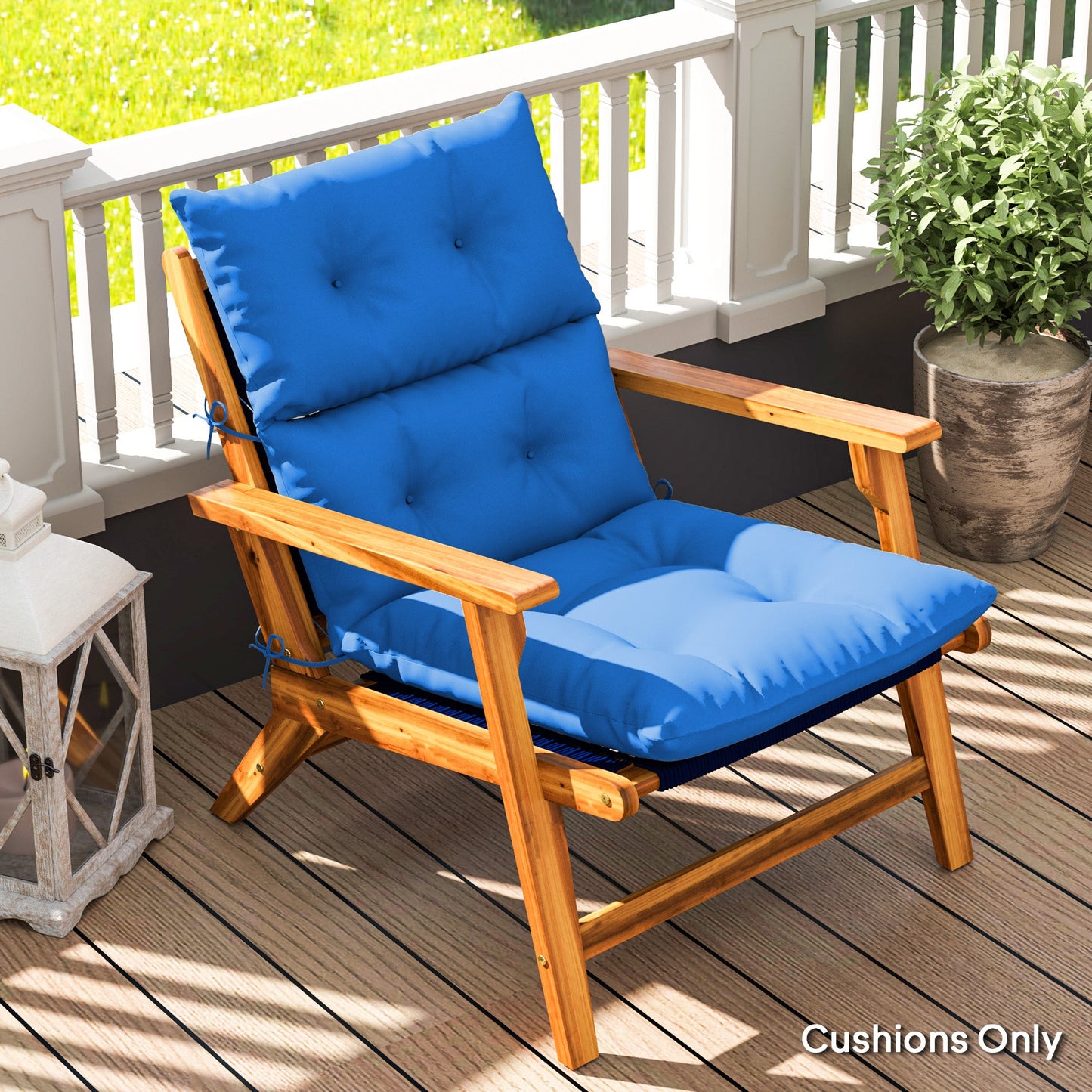 Tufted Adirondack Chair Cushion, Thick Garden Seat Cushion Pad with Backrest, Rocking Chair Cushion with Ties for Outdoor and Indoor Use, Blue