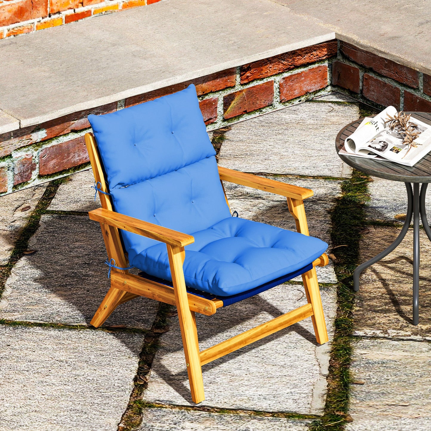 Tufted Adirondack Chair Cushion, Thick Garden Seat Cushion Pad with Backrest, Rocking Chair Cushion with Ties for Outdoor and Indoor Use, Blue