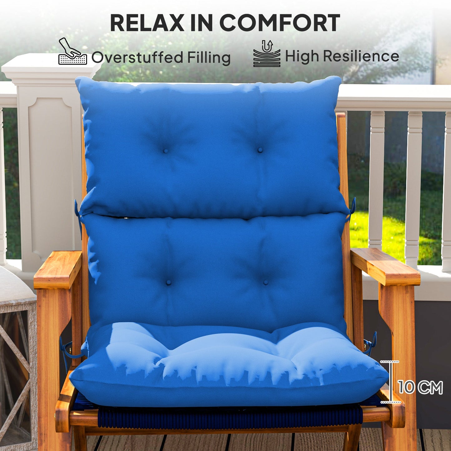 Tufted Adirondack Chair Cushion, Thick Garden Seat Cushion Pad with Backrest, Rocking Chair Cushion with Ties for Outdoor and Indoor Use, Blue