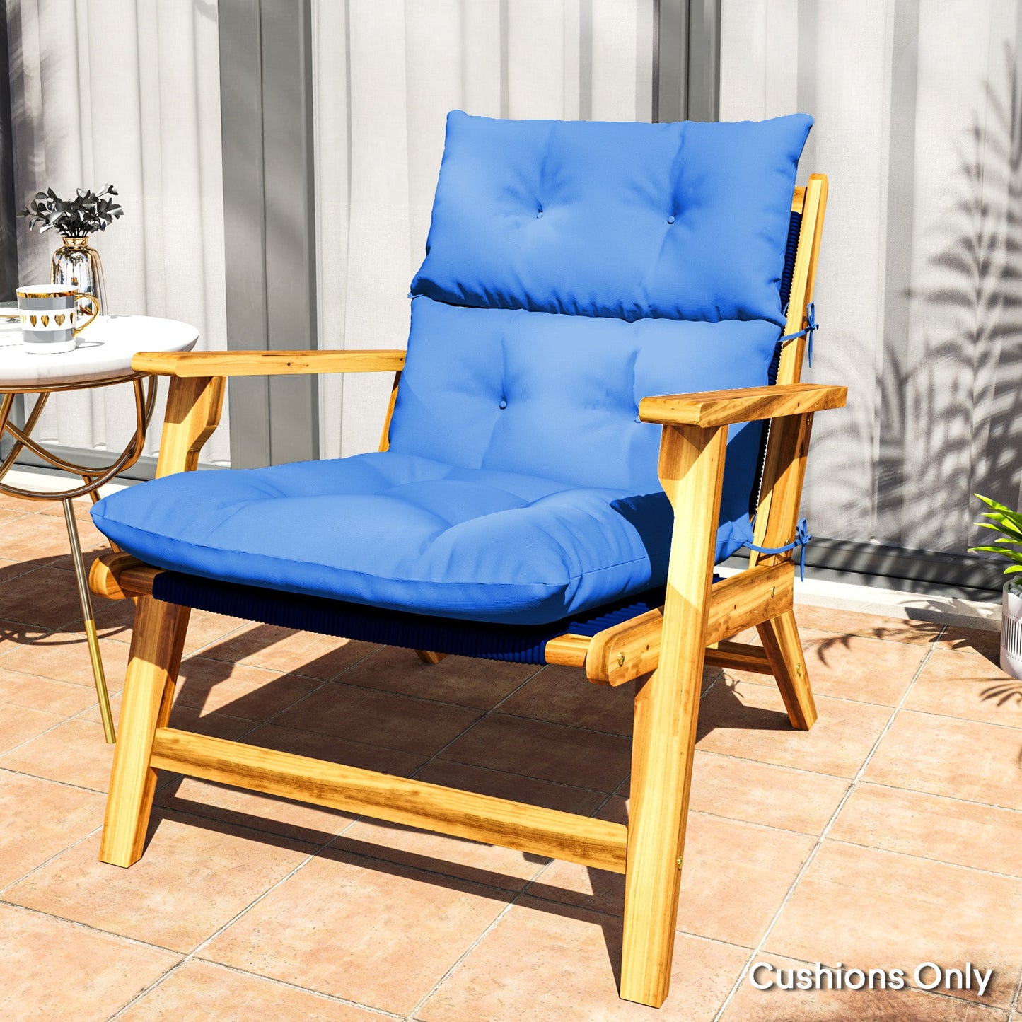 Tufted Adirondack Chair Cushion, Thick Garden Seat Cushion Pad with Backrest, Rocking Chair Cushion with Ties for Outdoor and Indoor Use, Blue