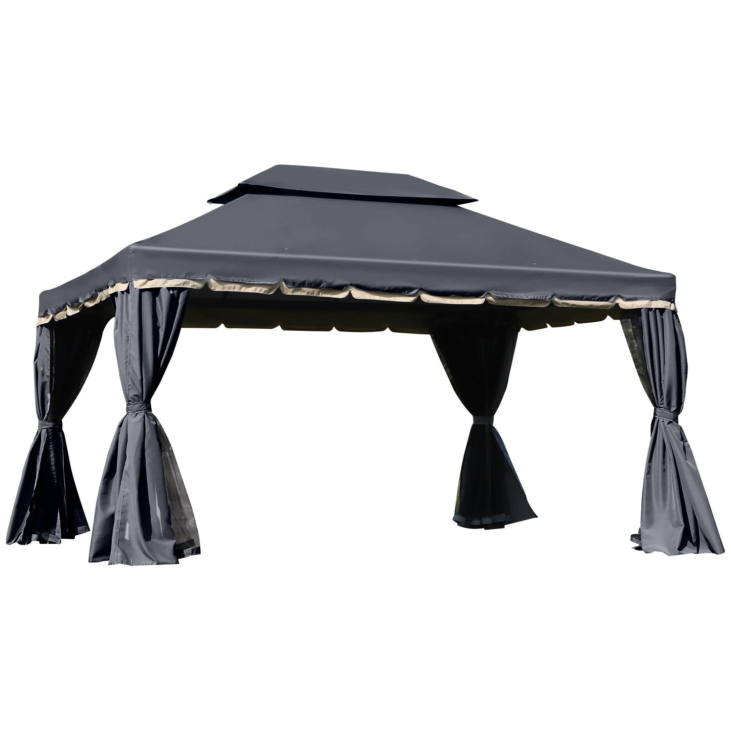 3 x 4m Aluminium Garden Gazebo, Marquee Canopy Shelter Pavilion Party Tent with Nets and Curtains for Garden and Deck, Black