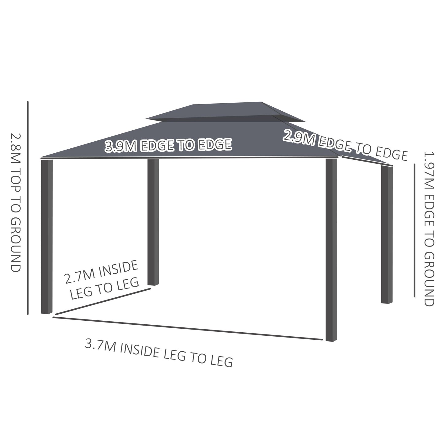 3 x 4m Aluminium Garden Gazebo, Marquee Canopy Shelter Pavilion Party Tent with Nets and Curtains for Garden and Deck, Black