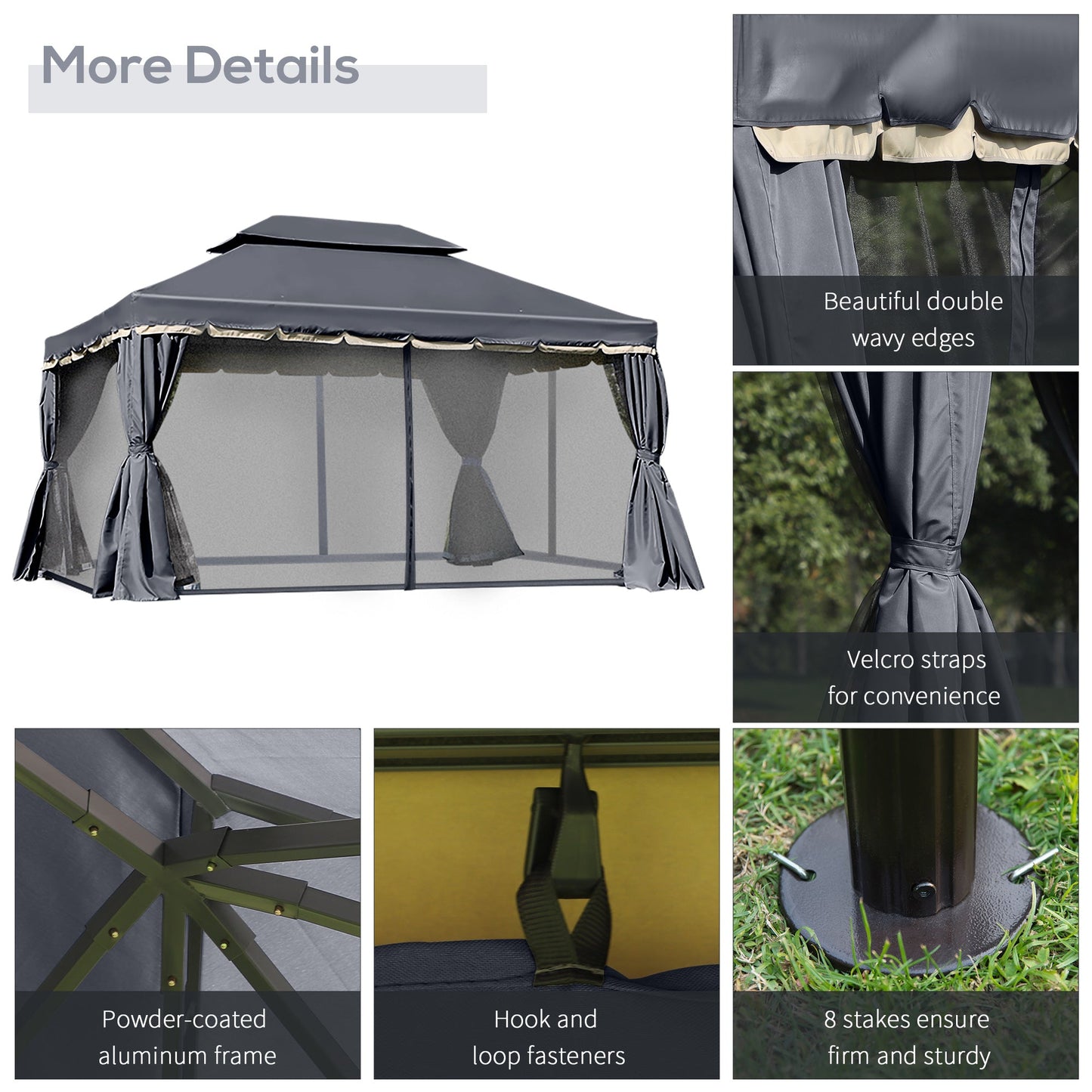 3 x 4m Aluminium Garden Gazebo, Marquee Canopy Shelter Pavilion Party Tent with Nets and Curtains for Garden and Deck, Black