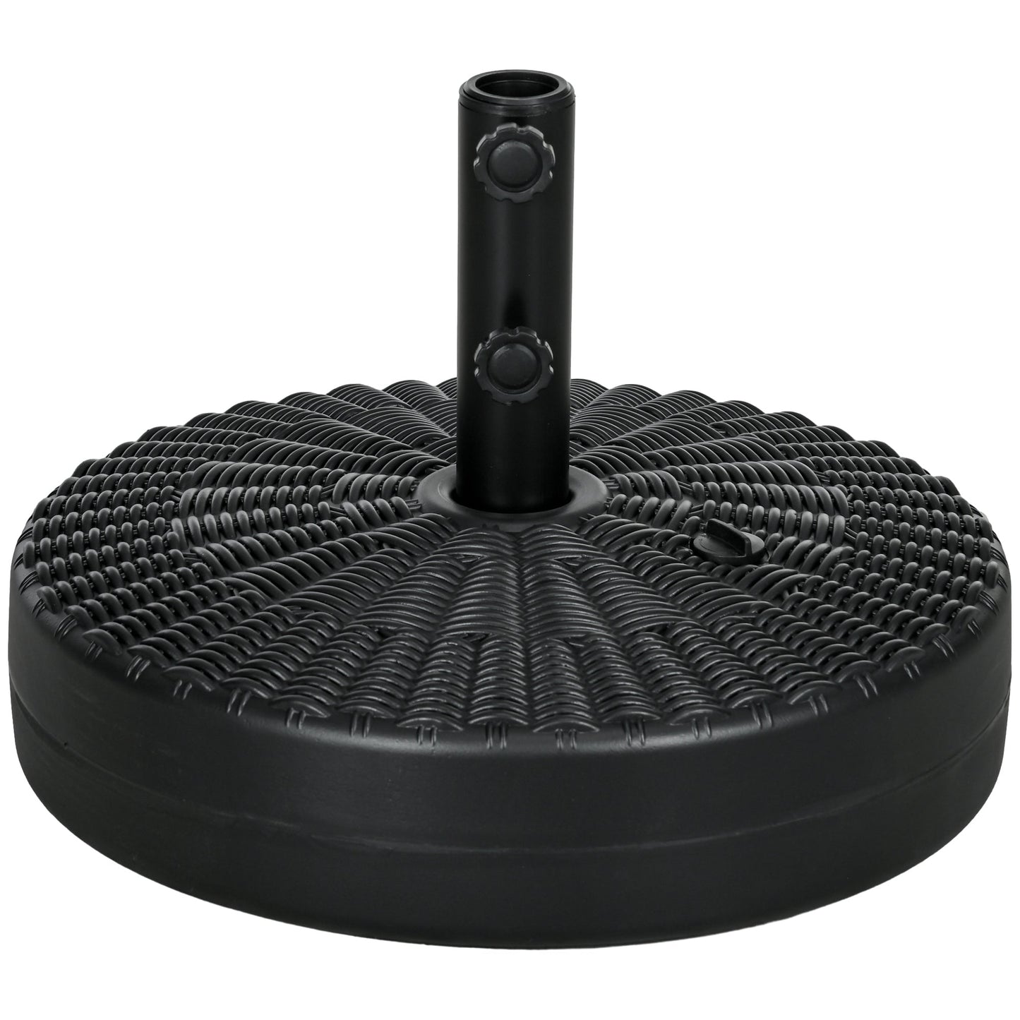 Garden Parasol Base with Rattan Effect, 22kg Water or 29kg Sand Filled, Heavy Duty HDPE Umbrella Stand, Fillable Parasol Stand for 38mm, 48mm Poles, Black