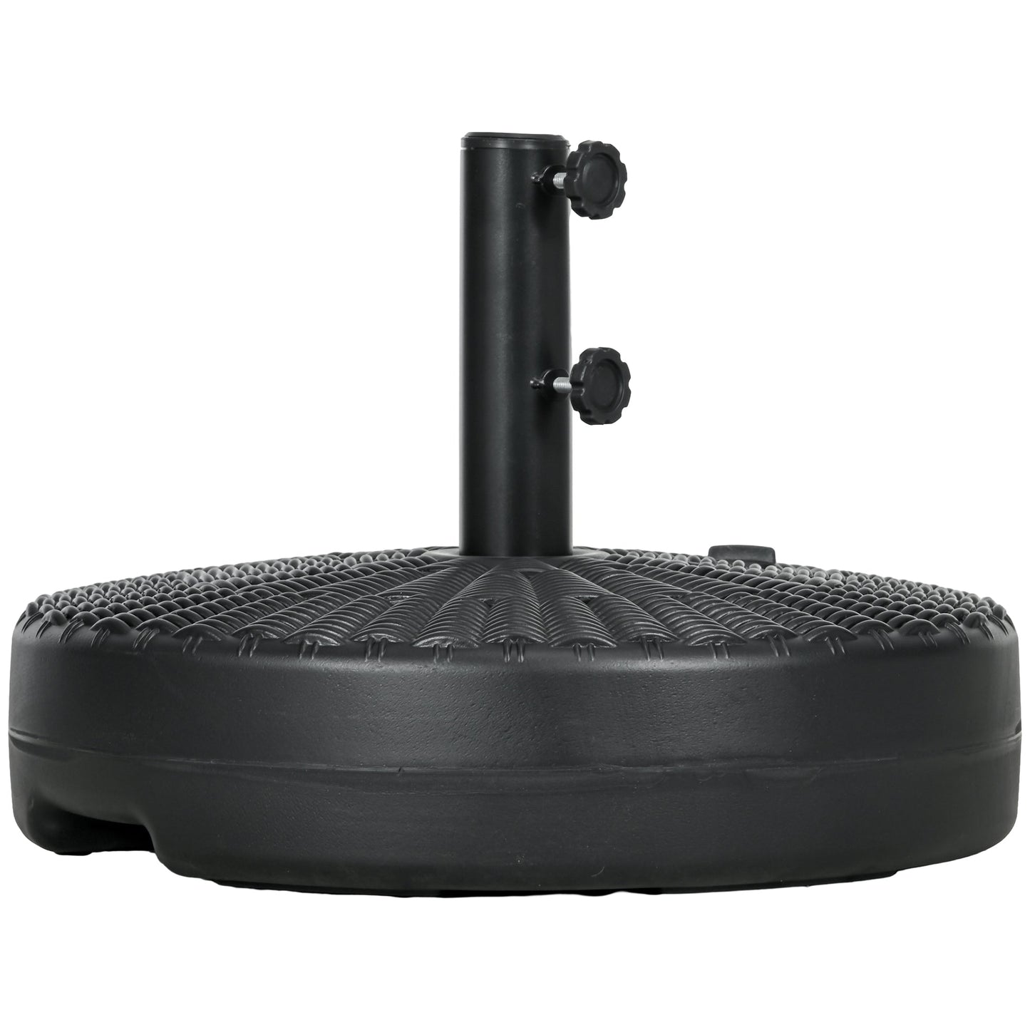 Garden Parasol Base with Rattan Effect, 22kg Water or 29kg Sand Filled, Heavy Duty HDPE Umbrella Stand, Fillable Parasol Stand for 38mm, 48mm Poles, Black