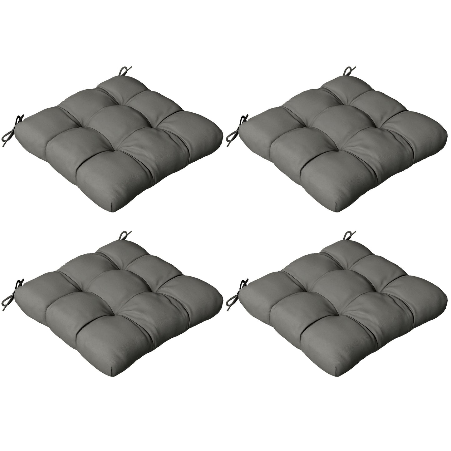 Set of 4 Outdoor Seat Cushions with Ties, Water Repellent Seat Pads for Dining Chair, Swing, Sofa, 48 x 48 x 10 cm, Charcoal Grey