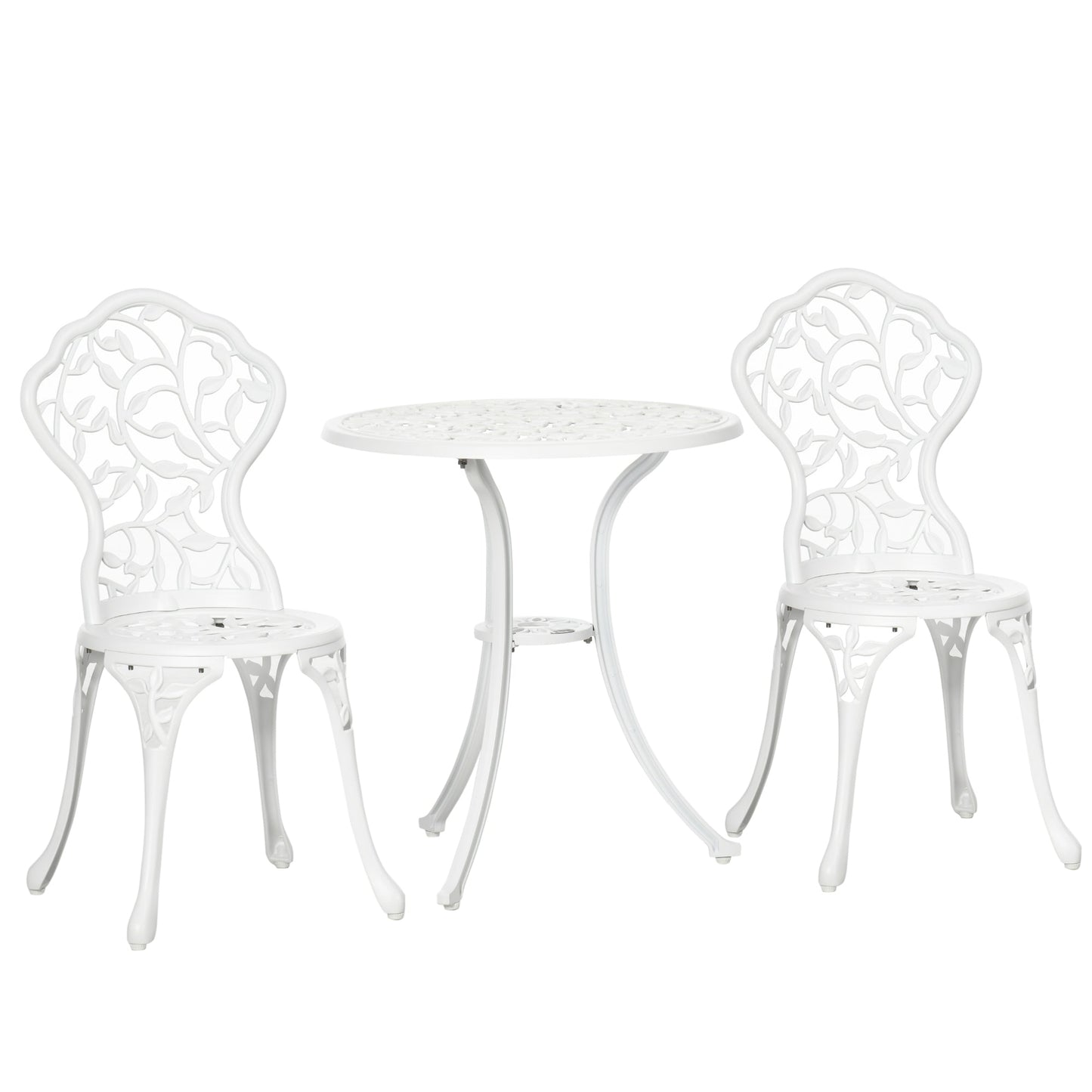 3 Pcs Aluminium Bistro Set Garden Furniture Dining Table Chairs Antique Outdoor Seat Patio Seater White