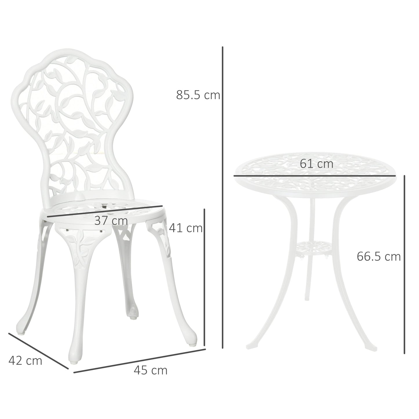 3 Pcs Aluminium Bistro Set Garden Furniture Dining Table Chairs Antique Outdoor Seat Patio Seater White