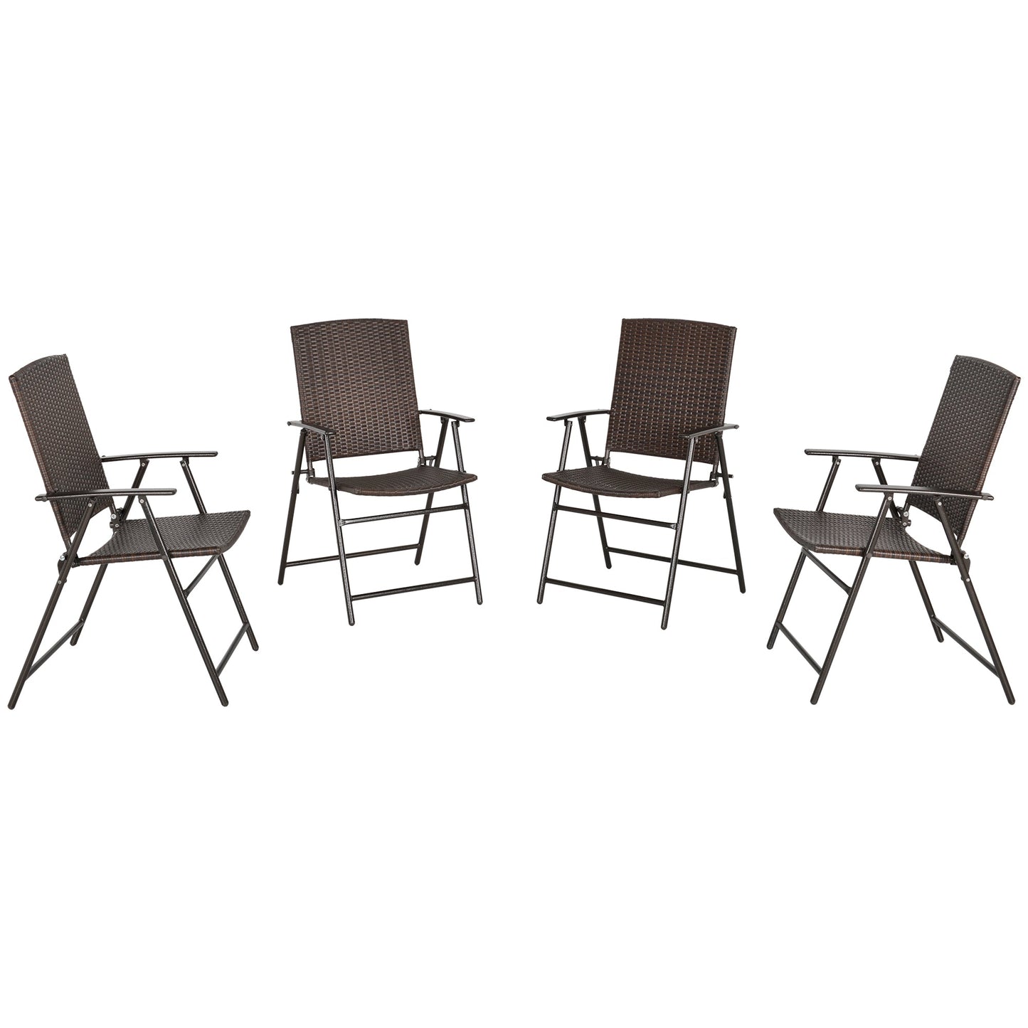 Folding Garden Chairs Set of 4, PE Rattan Garden Dining Chairs with Armrests, High Back and Steel Frame, Weather Resistant Outdoor Dining Furniture for Patio, Balcony, Brown