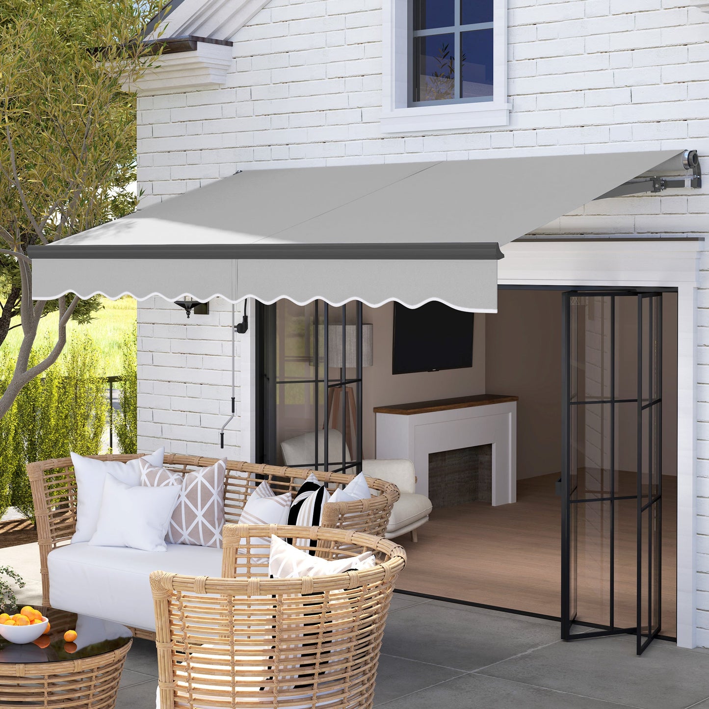 3 x 2.5m Electric Awning with Remote Controller, Aluminium Frame DIY Retractable Awning, UV30+ Sun Shade Canopy for Garden Patio Deck Door Window, Light Grey
