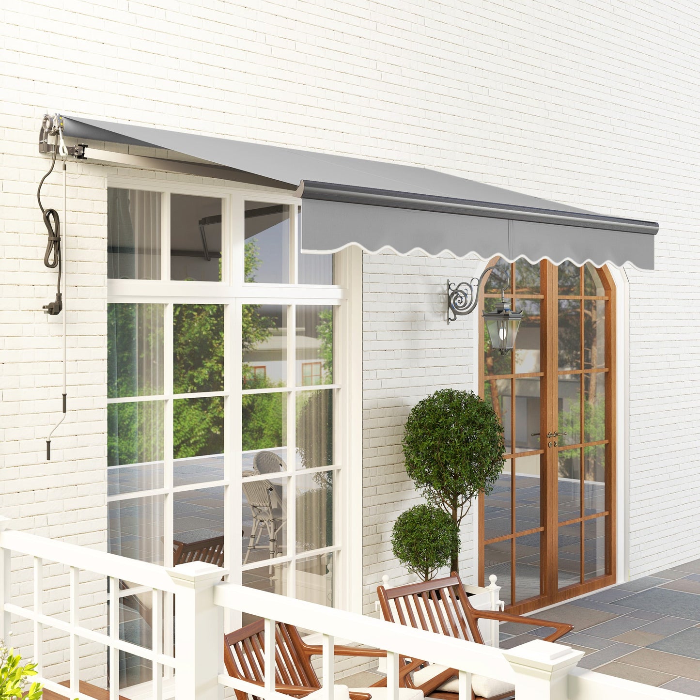 3 x 2.5m Electric Awning with Remote Controller, Aluminium Frame DIY Retractable Awning, UV30+ Sun Shade Canopy for Garden Patio Deck Door Window, Light Grey