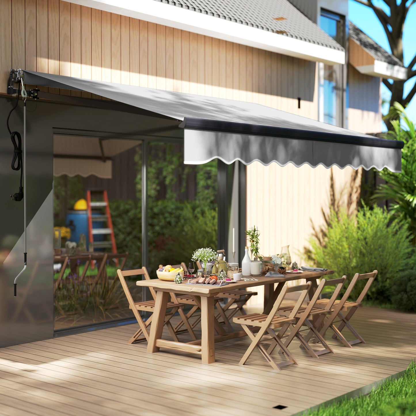 3 x 2.5m Electric Awning with Remote Controller, Aluminium Frame DIY Retractable Awning, UV30+ Sun Shade Canopy for Garden Patio Deck Door Window, Light Grey