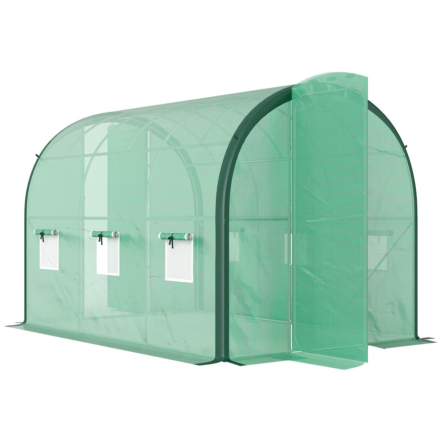 3 x 2(m) Walk-in Polytunnel Greenhouse with Upgraded Structure, 2 Hinged Doors, 6 Mesh Windows, Tunnel Warm House Tent with UV-resistant PE Cover, Green