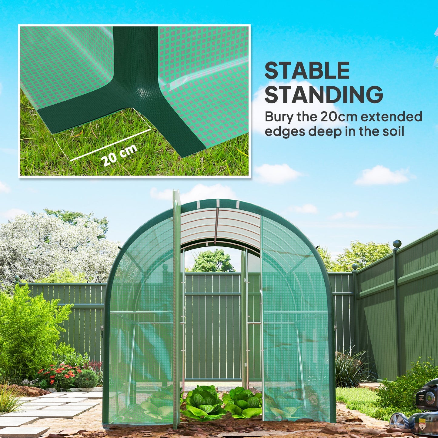 3 x 2(m) Walk-in Polytunnel Greenhouse with Upgraded Structure, 2 Hinged Doors, 6 Mesh Windows, Tunnel Warm House Tent with UV-resistant PE Cover, Green