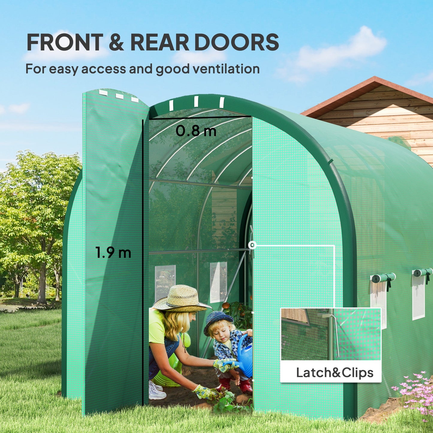 3 x 2(m) Walk-in Polytunnel Greenhouse with Upgraded Structure, 2 Hinged Doors, 6 Mesh Windows, Tunnel Warm House Tent with UV-resistant PE Cover, Green